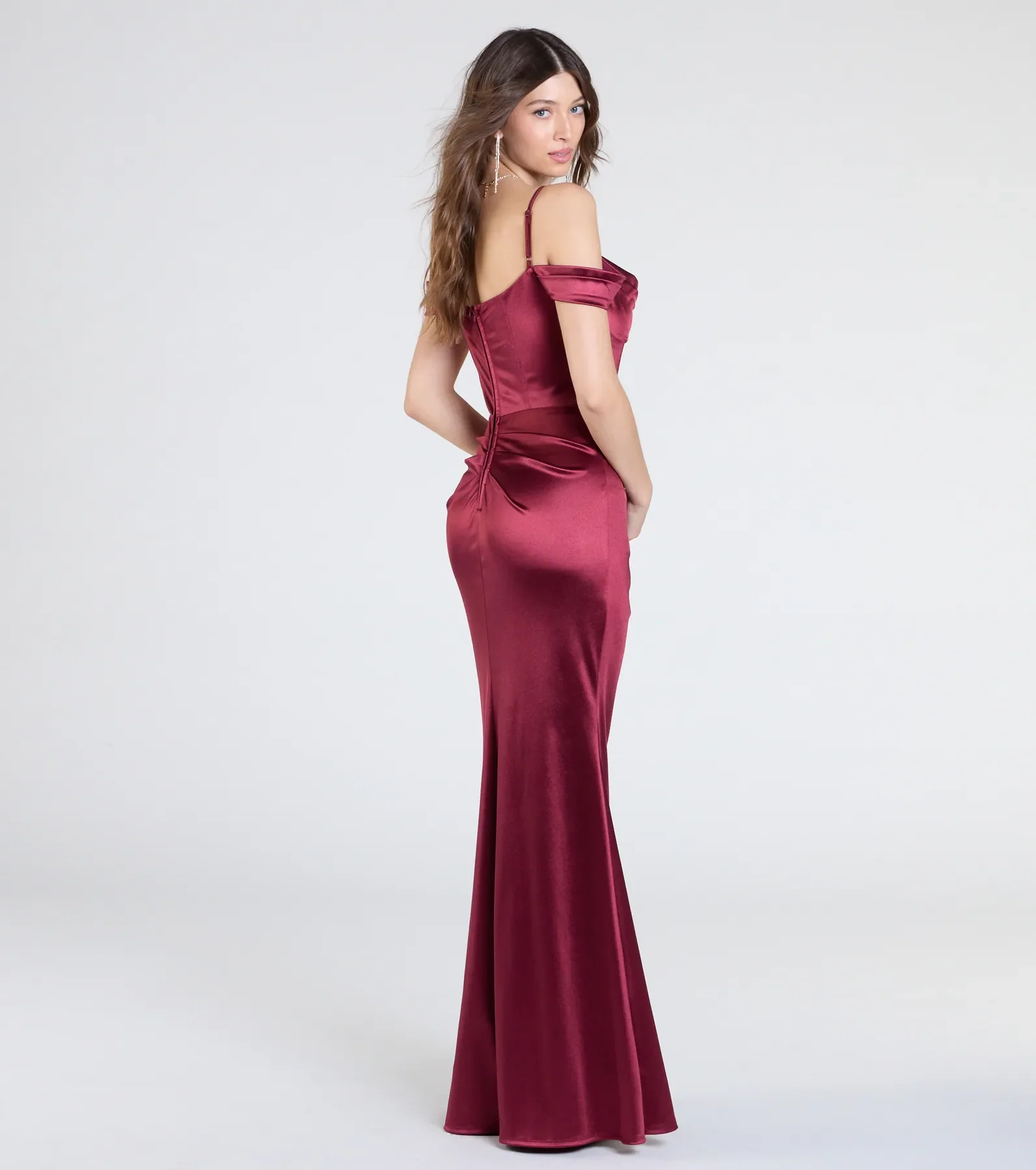 Trista Cold Shoulder Slit Satin Formal Dress