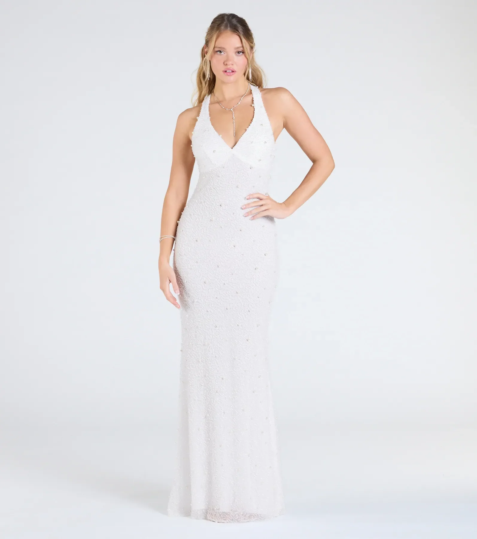 Tyra Halter Open Back Pearl Mermaid Formal Dress