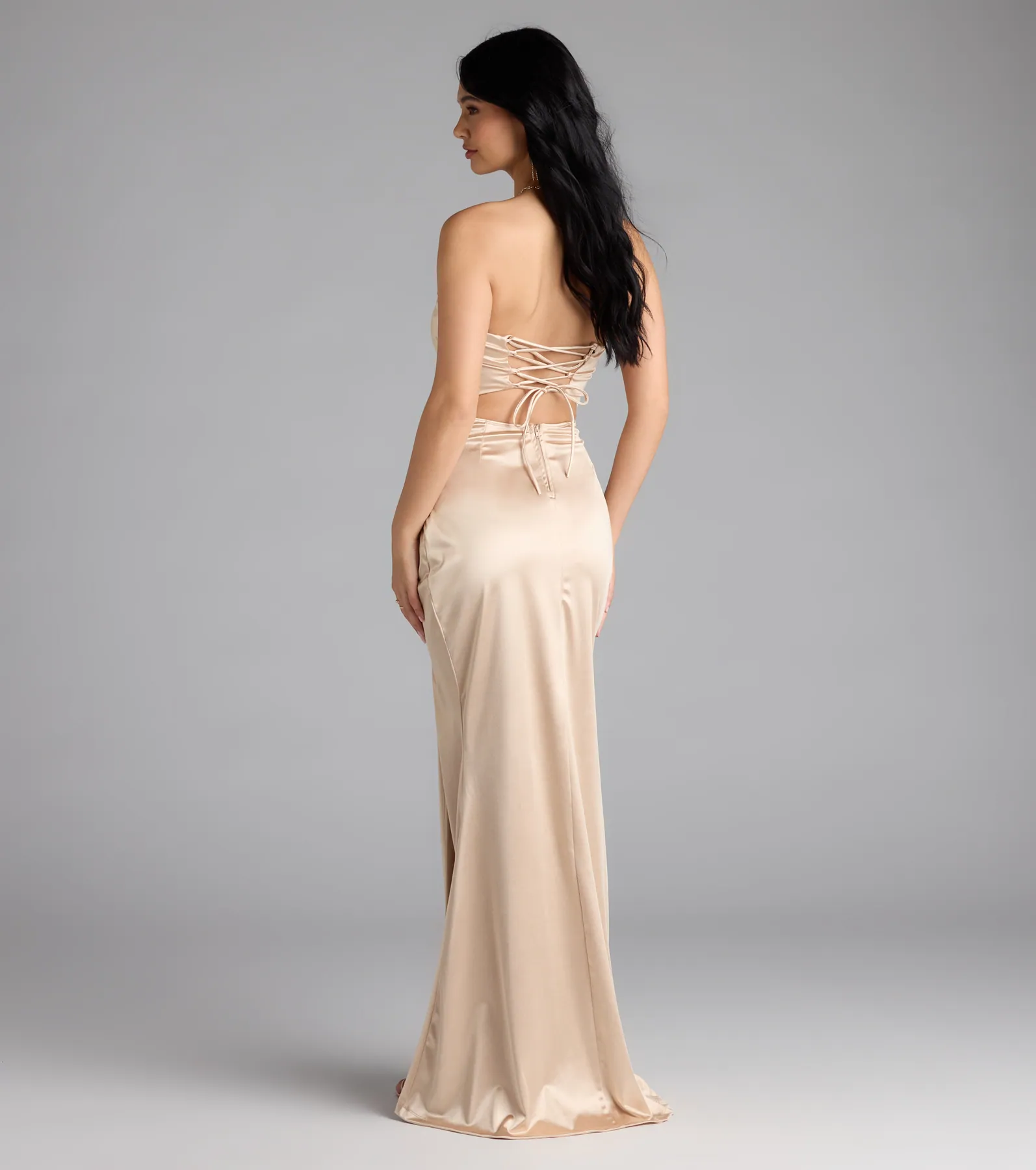 Elenora Lace-Up Mermaid Satin Formal Dress