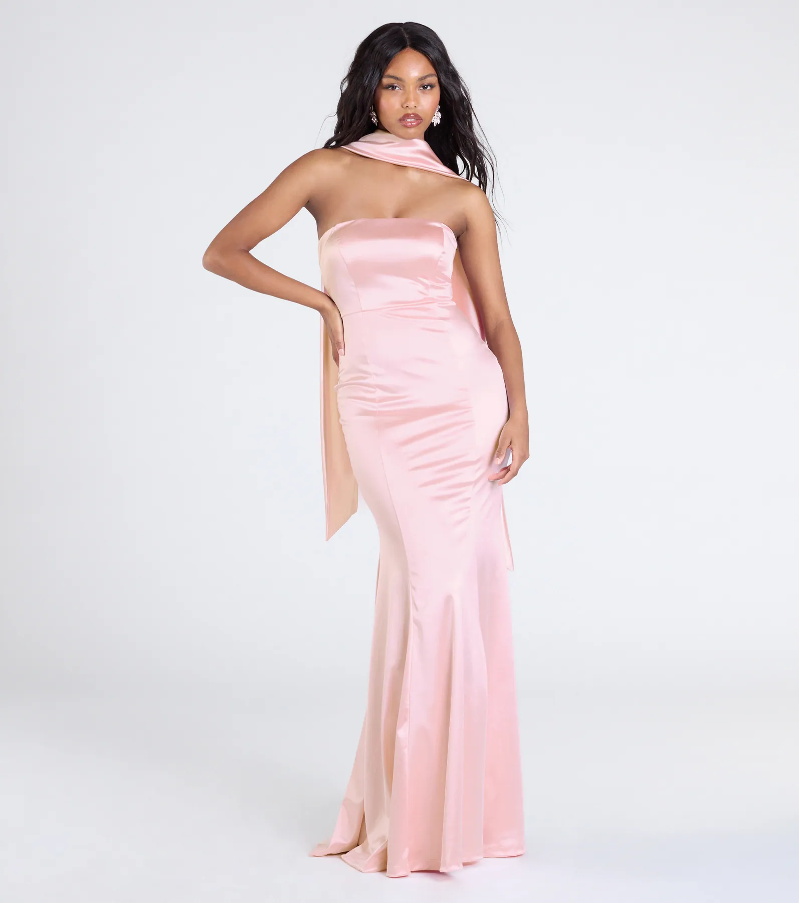 Santana Strapless Scarf Mermaid Satin Formal Dress