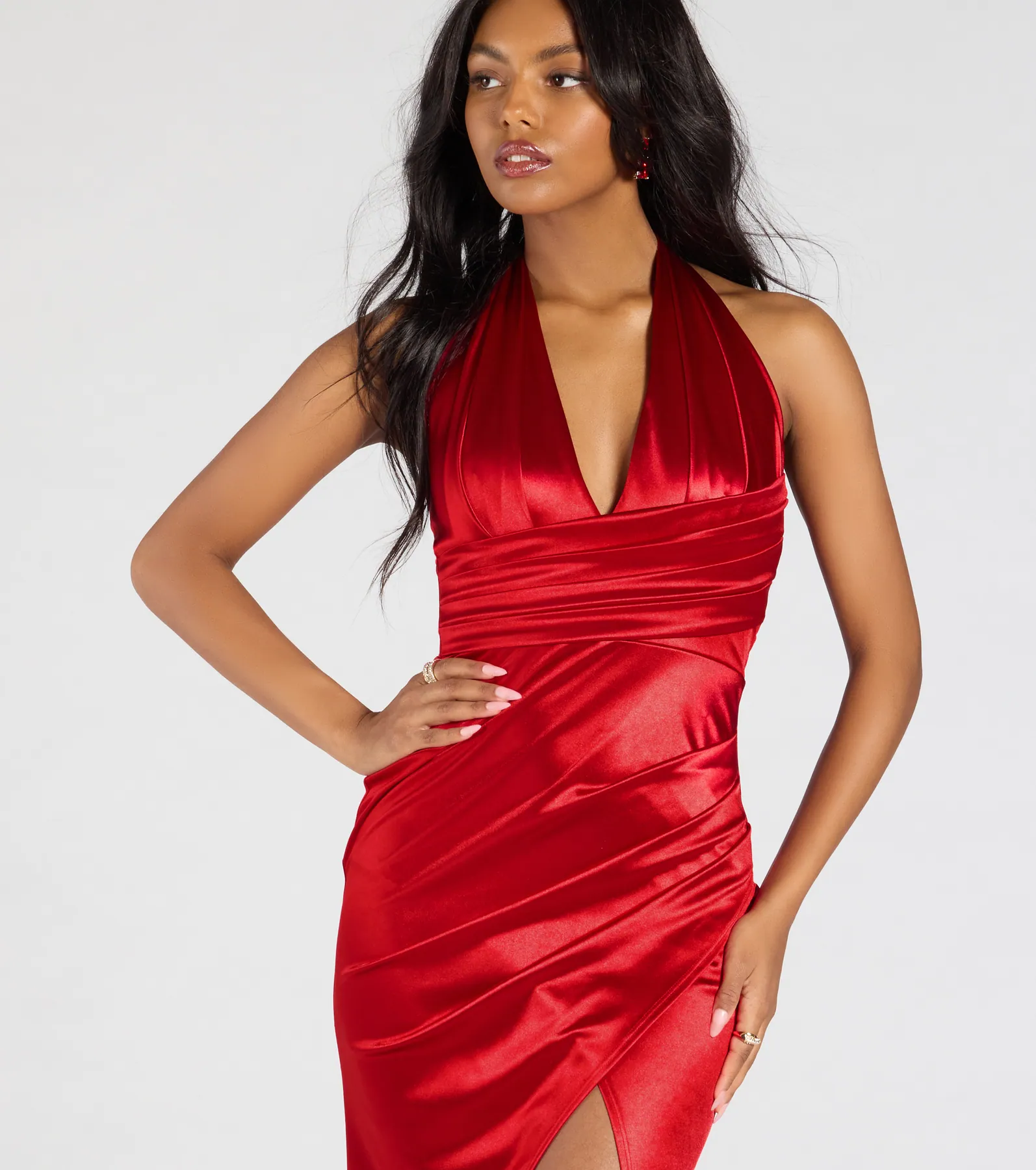 Joanne Halter Slit Mermaid Satin Formal Dress