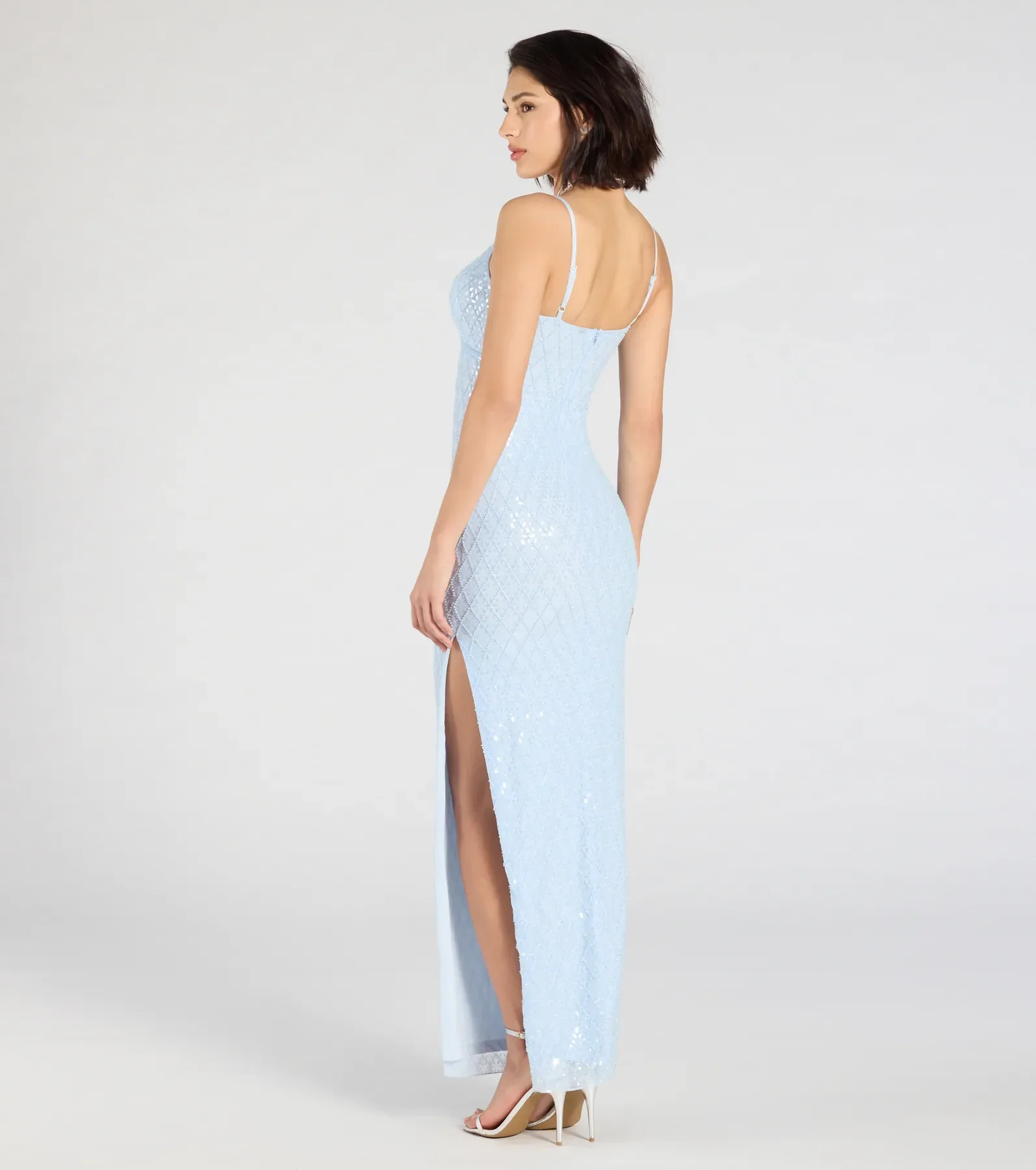 Dovie Sequin Beaded Mesh Column Dress