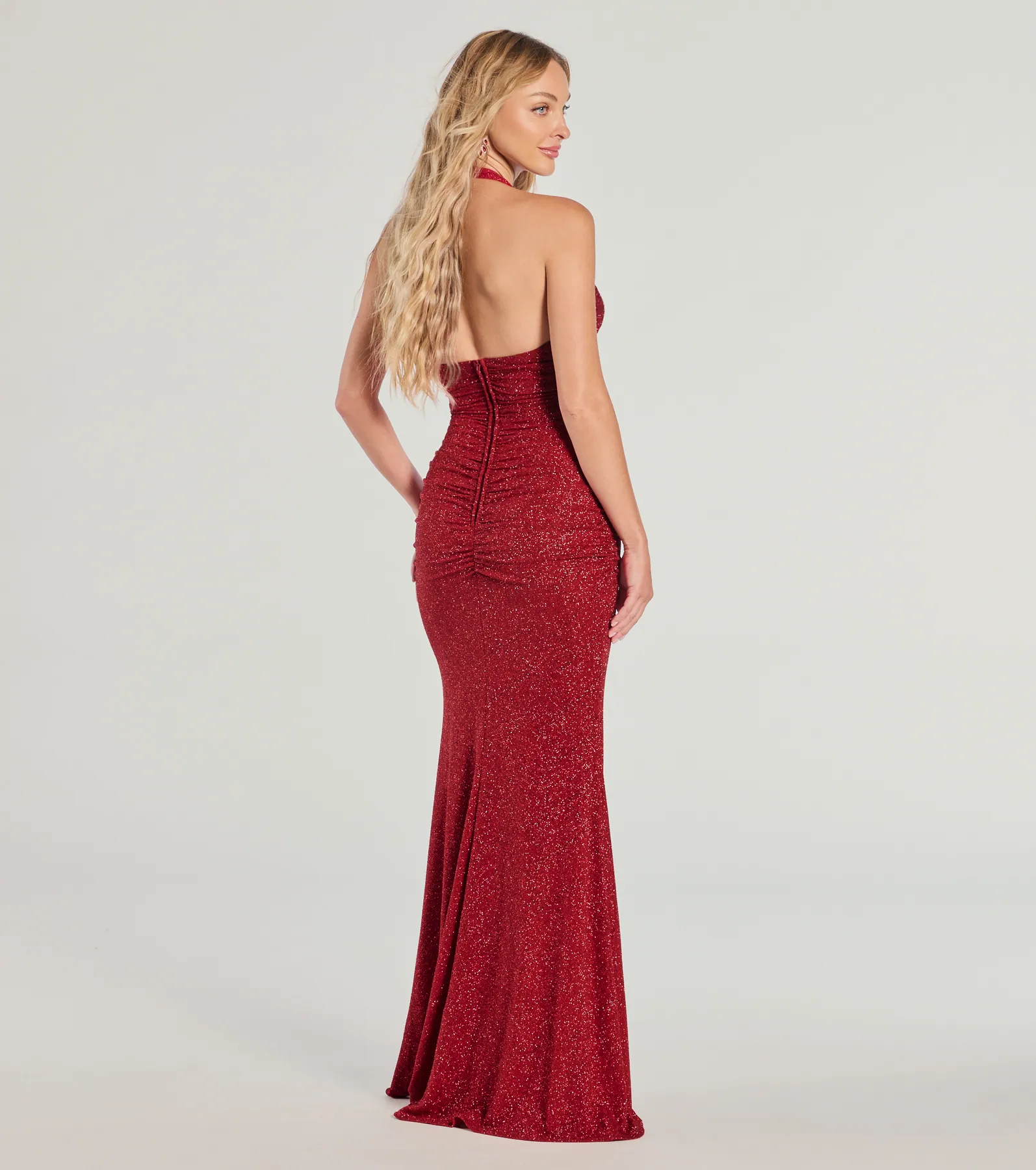 Gretchen Glitter Halter Slit Column Dress