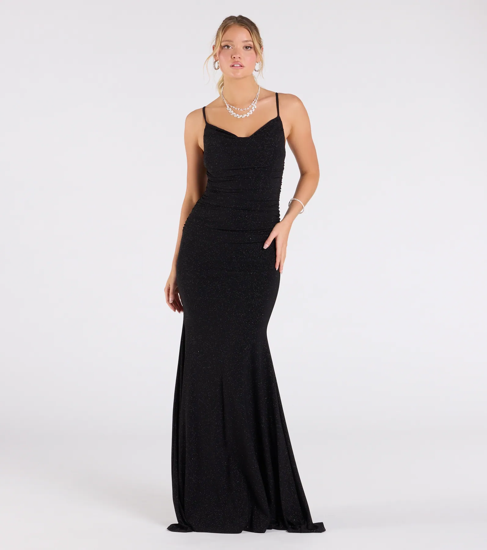 Corrina Cowl Neck Mermaid Glitter Formal Dress