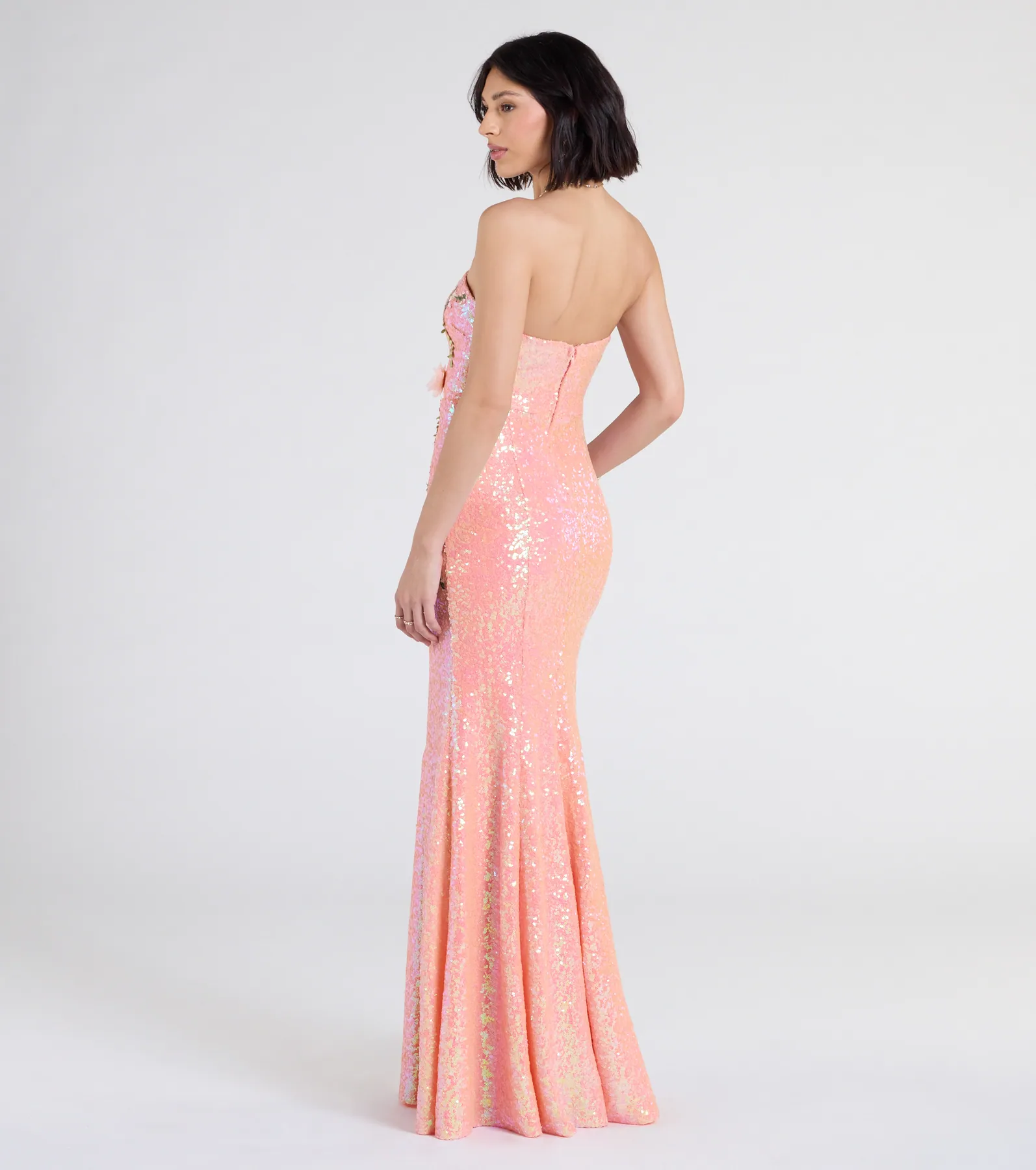 Minerva Strapless Floral Sequin Formal Dress