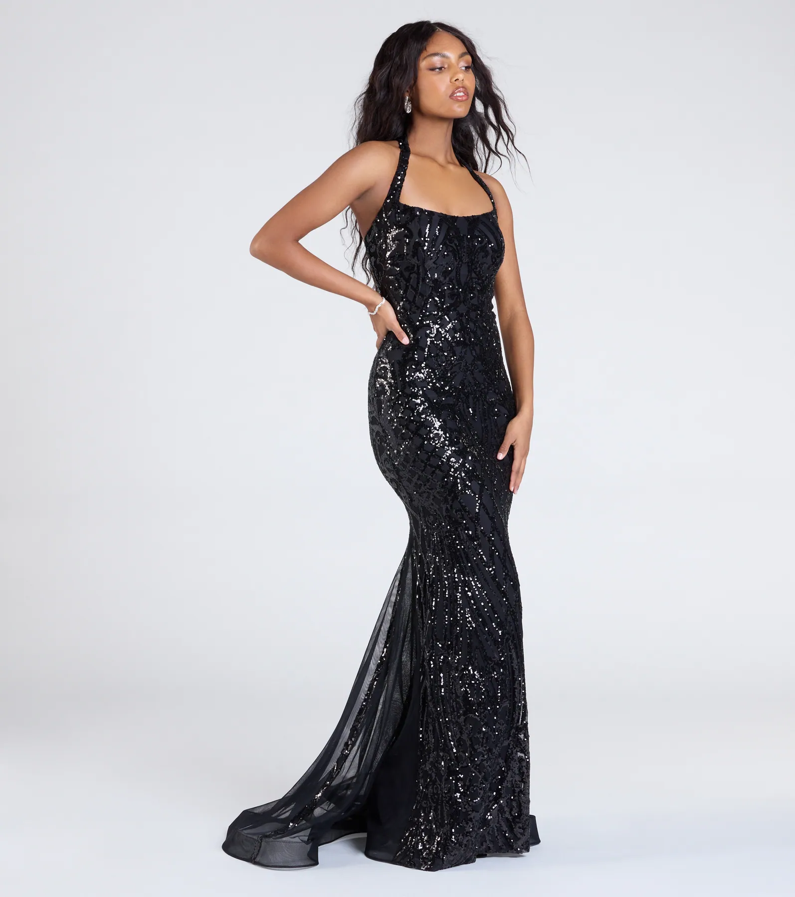 Esmeralda Halter Mermaid Sequin Formal Dress