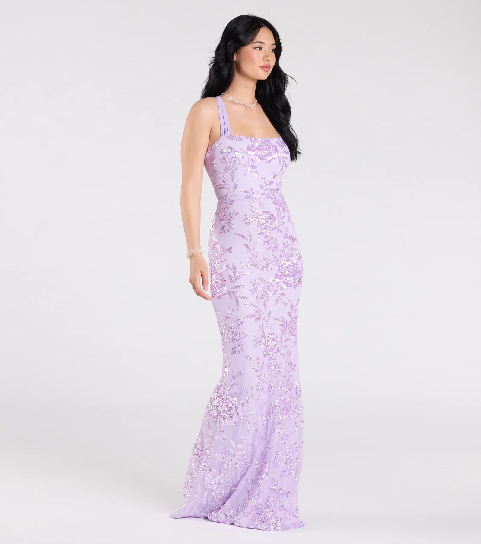 Lexie Floral Sequin Lace-Up Mermaid Dress