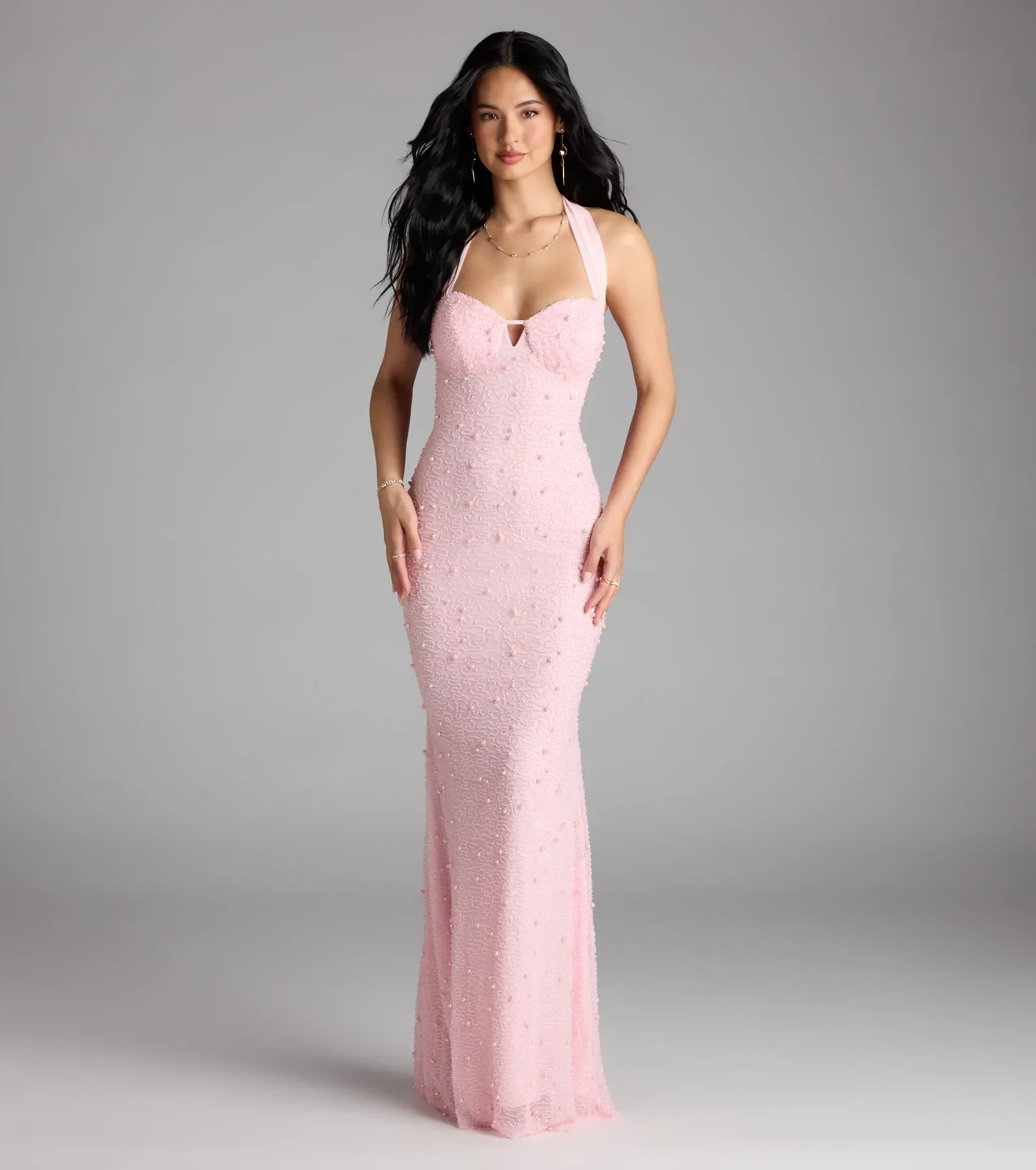 Calla Halter Mermaid Pearl Beaded Formal Dress
