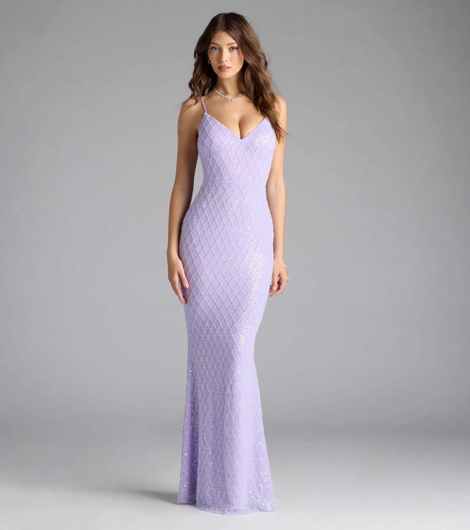 Kaylie V-Neck Bodycon Sequin Bead Formal Dress