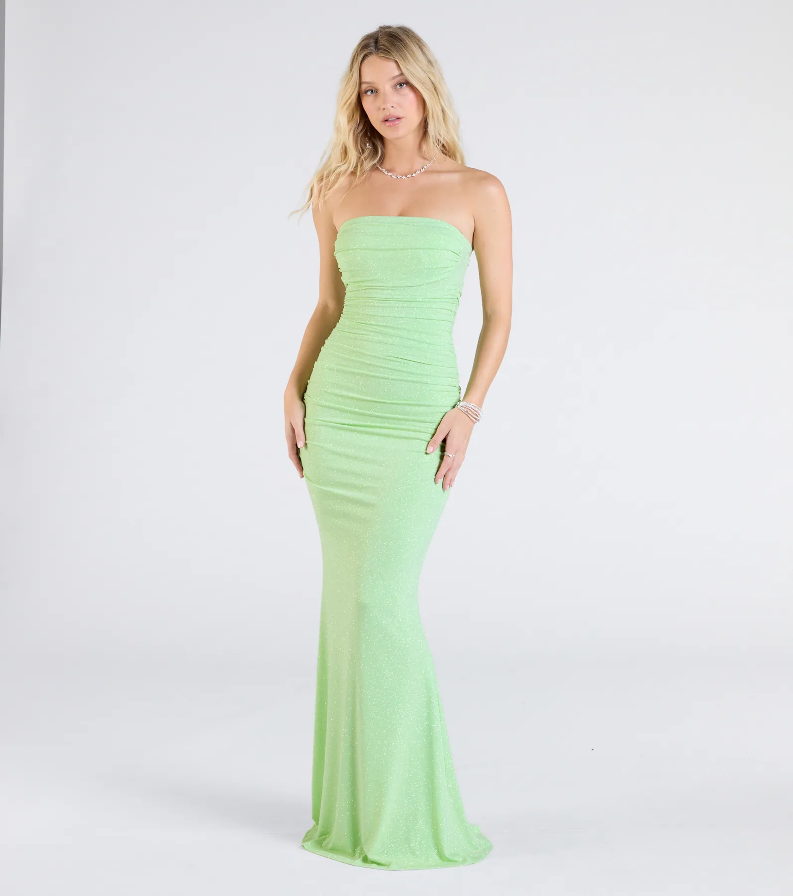 Mischka Strapless Mermaid Glitter Formal Dress