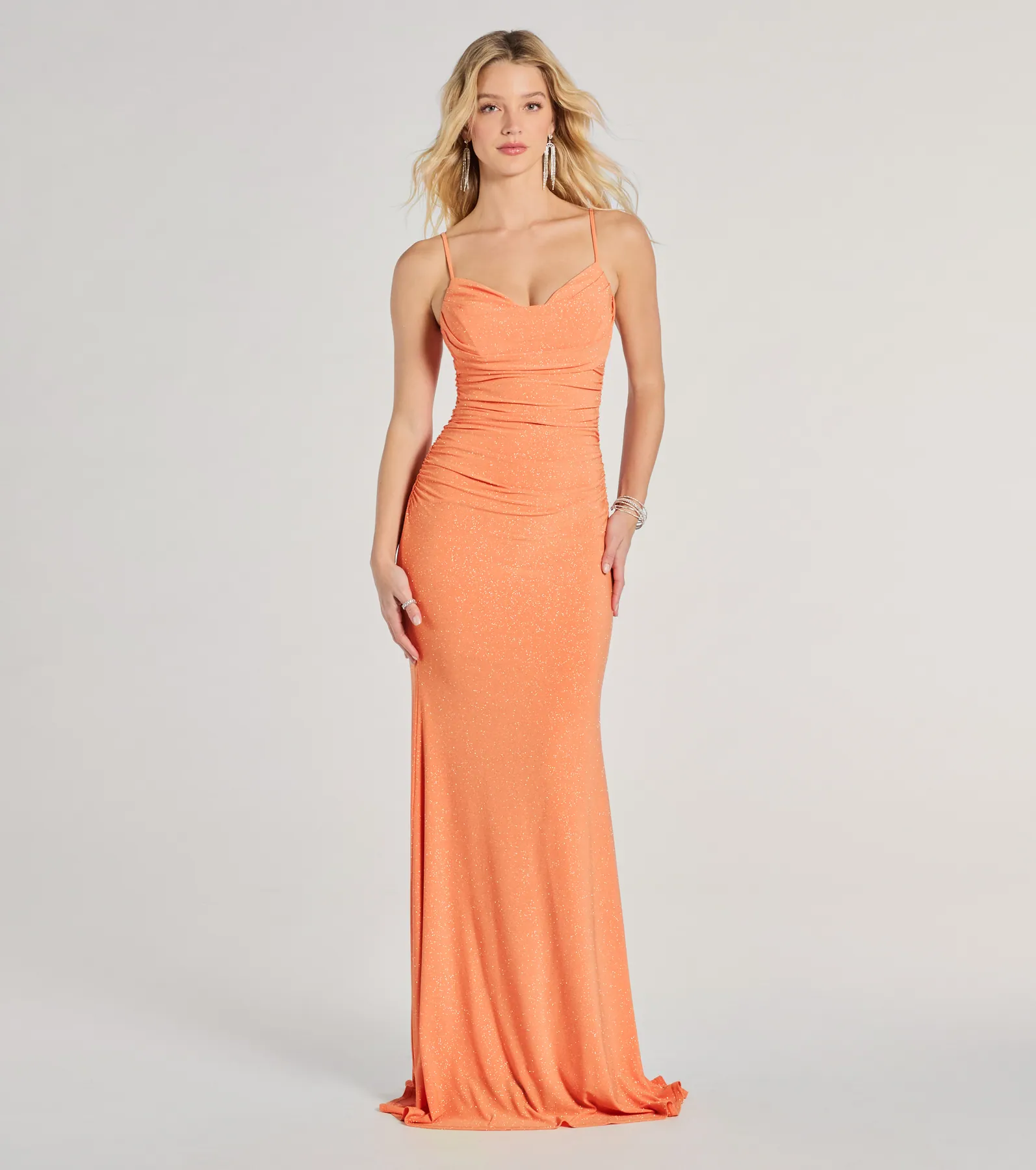 Patricia Glitter Cowl Neck Column Dress