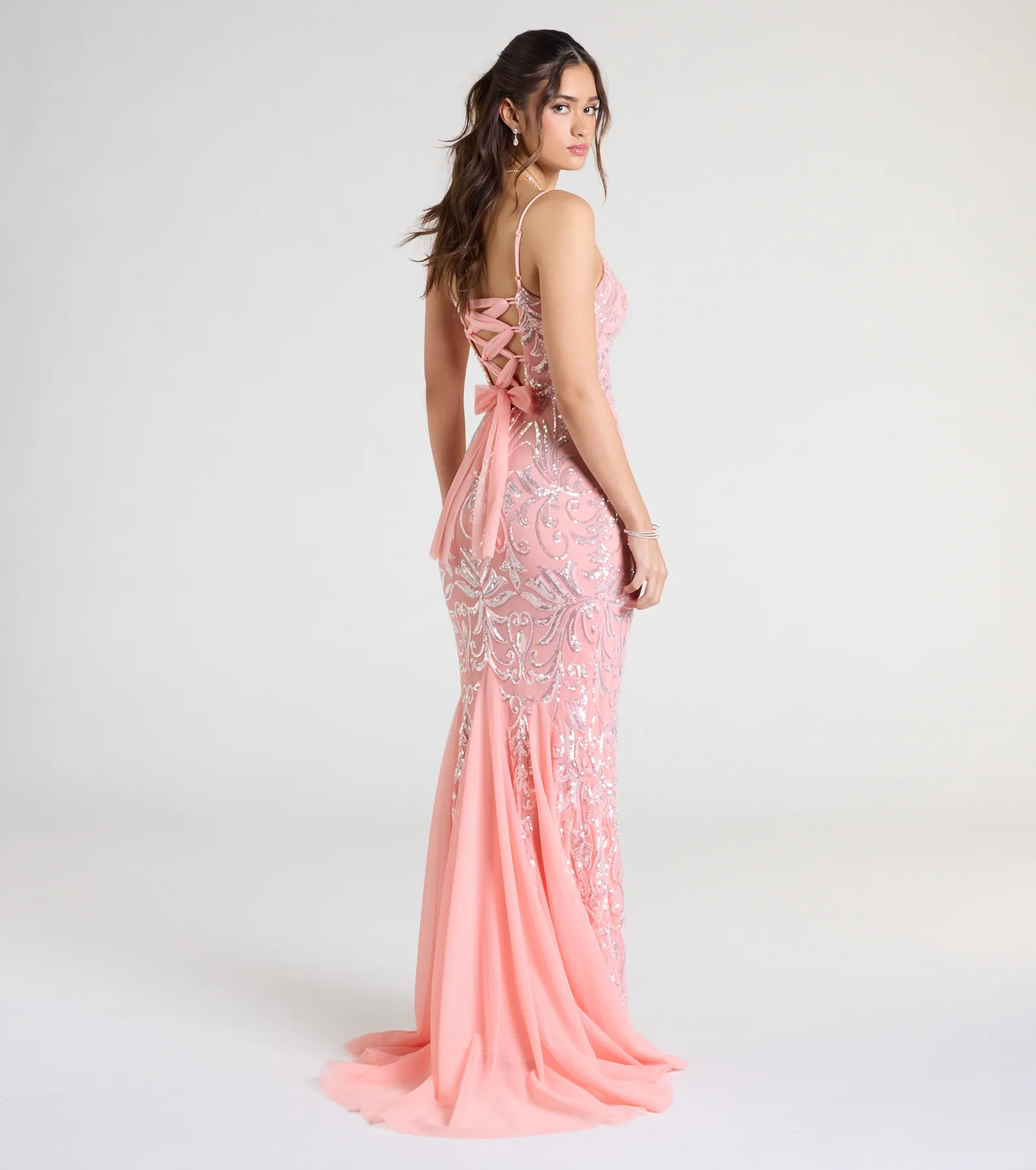 Claire Lace-Up Sequin Mermaid Dress