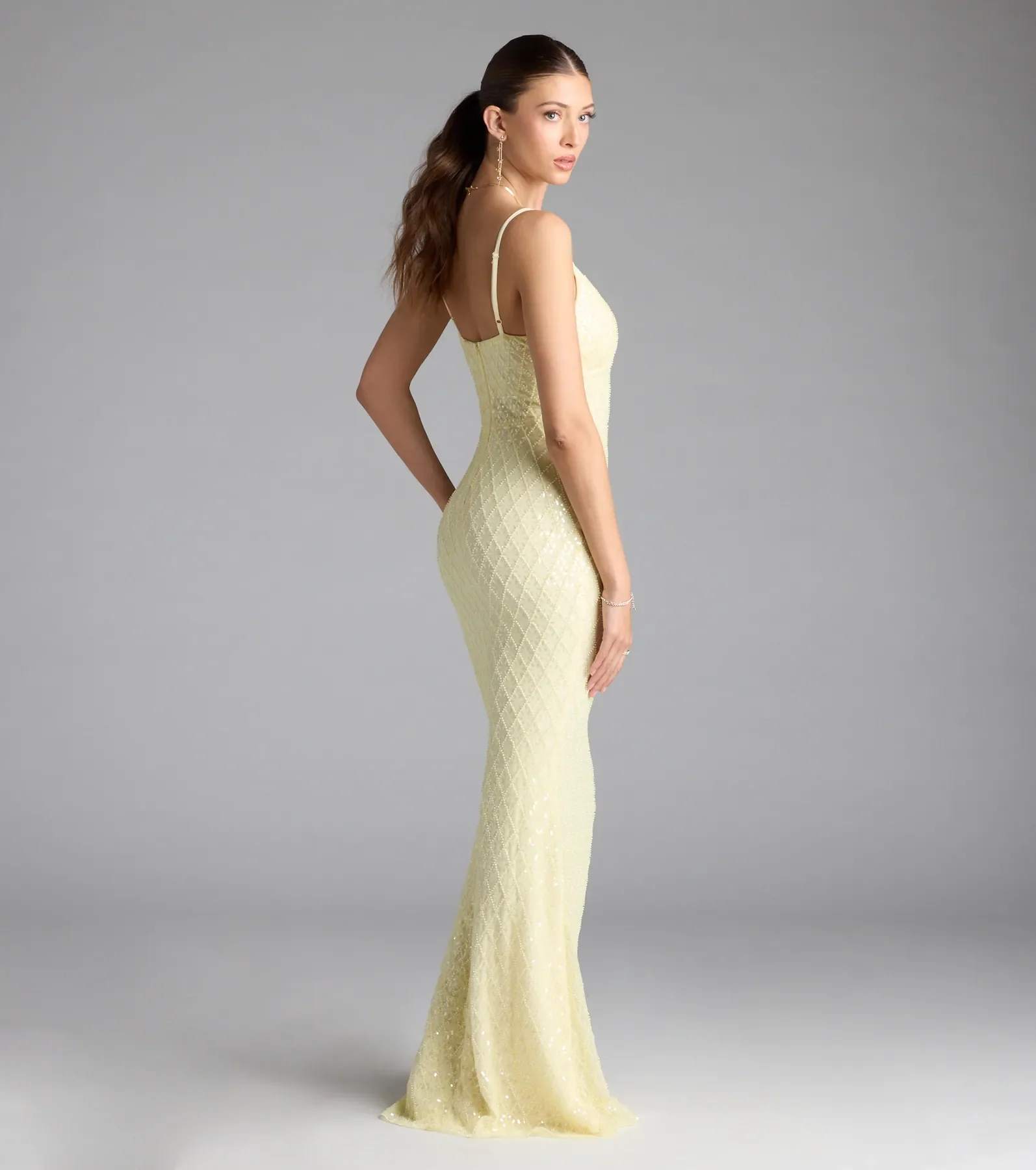 Kaylie V-Neck Bodycon Sequin Bead Formal Dress