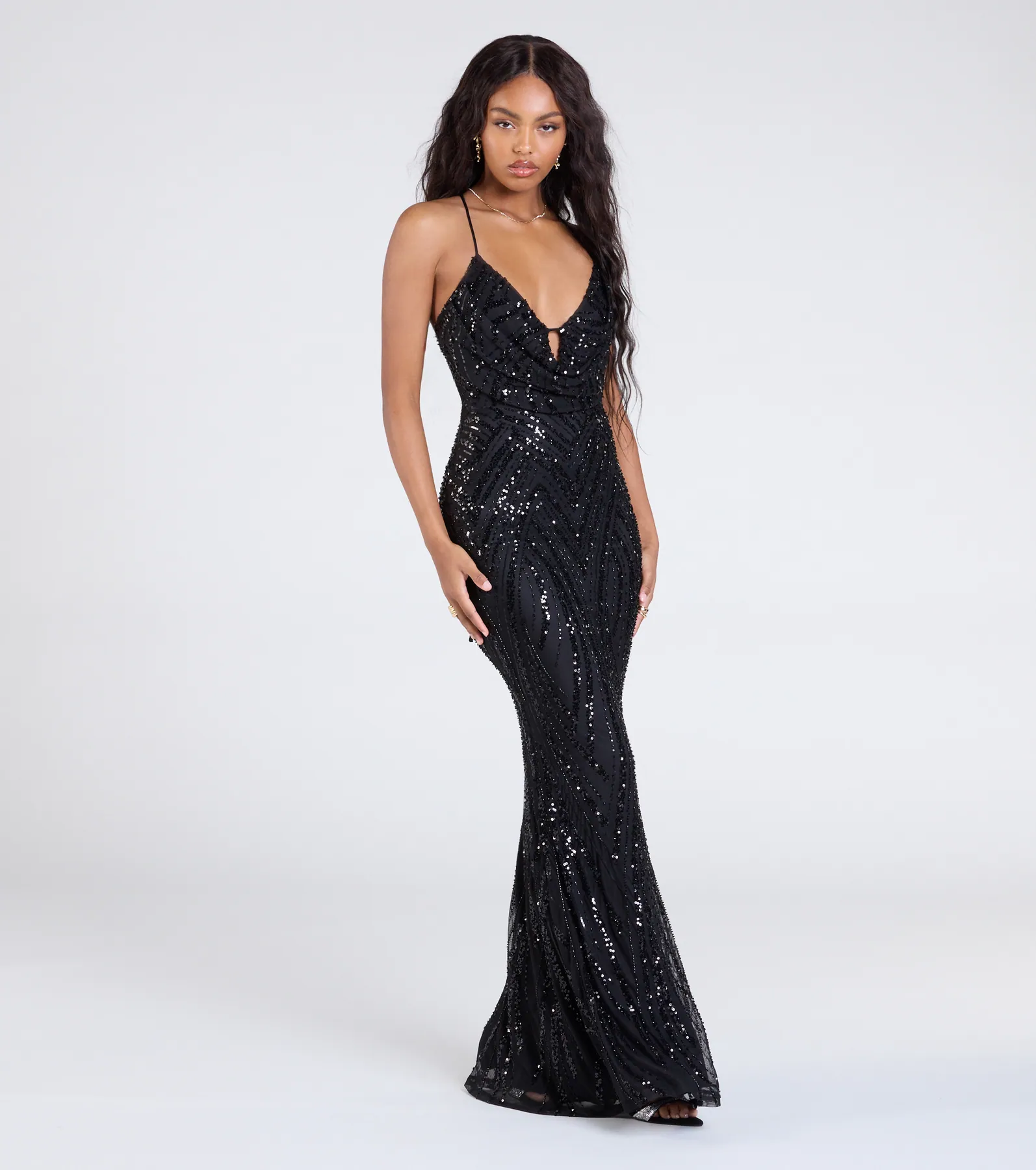 Kailey Lace-Up Mermaid Sequin Beaded Formal Dress