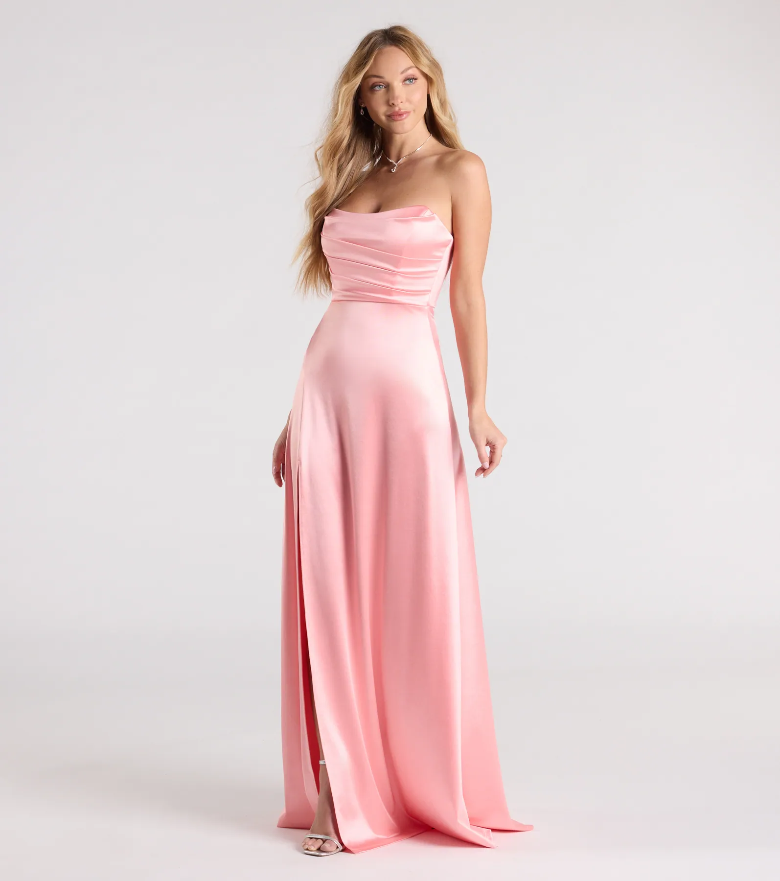 Alison Strapless Slit A-Line Satin Formal Dress