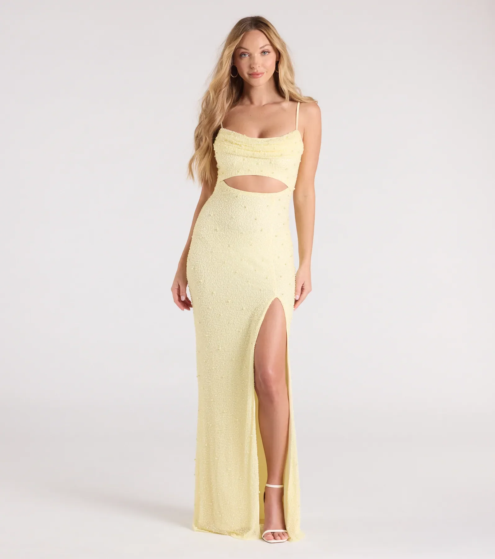 Marine Cutout Slit Mermaid Beaded Formal Dress