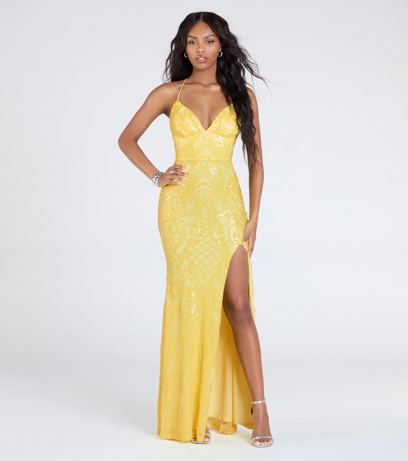 Saige Formal Sequin Lace-Up Mermaid Dress