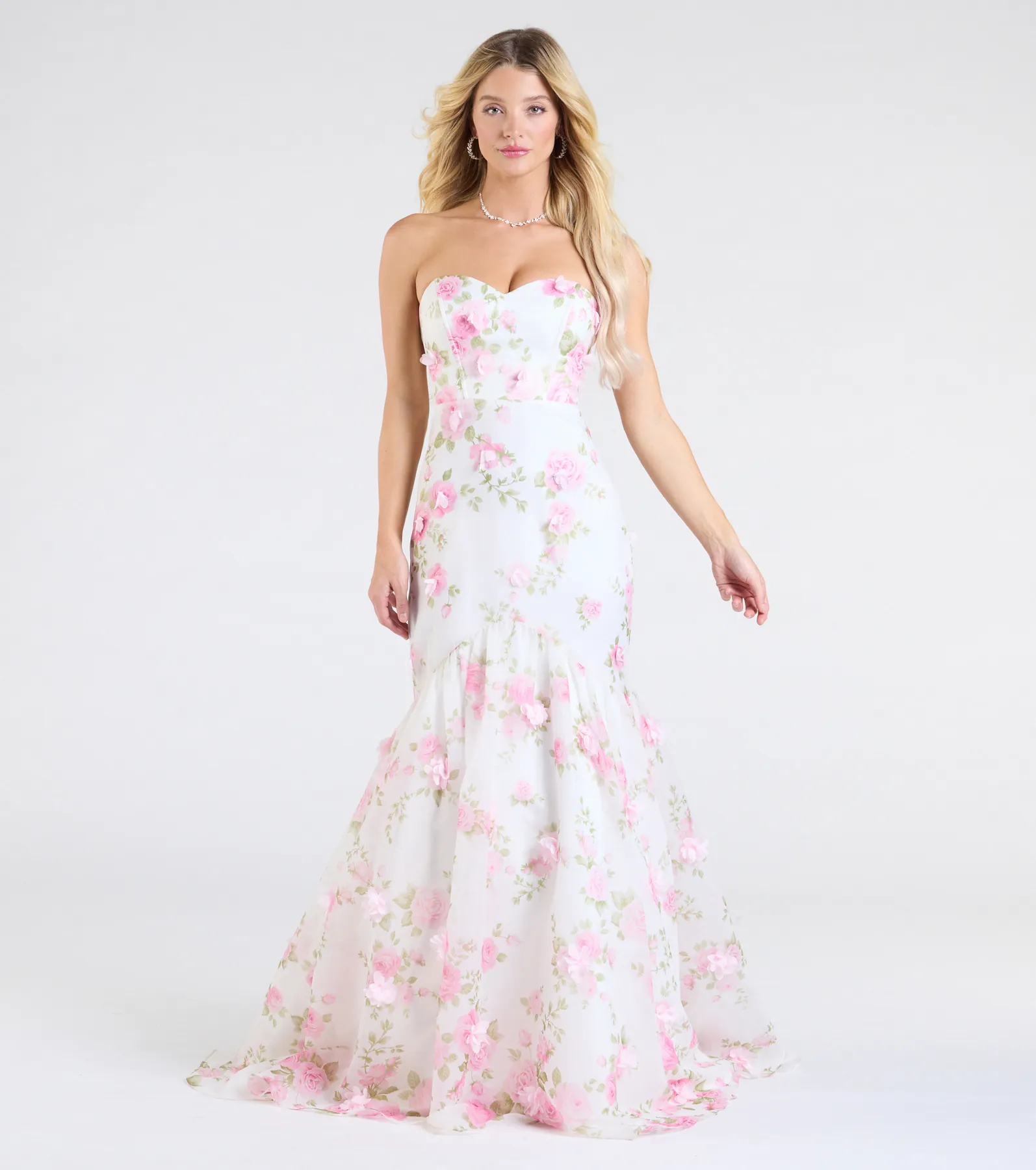 Robin Strapless Lace-Up Floral Mermaid Formal Dress