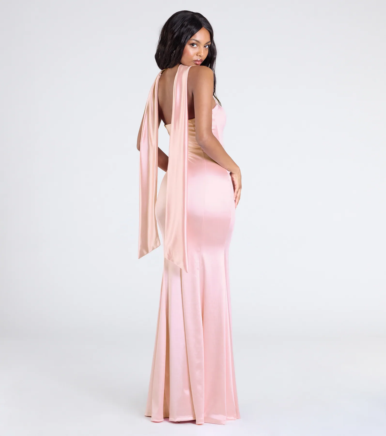 Santana Strapless Scarf Mermaid Satin Formal Dress