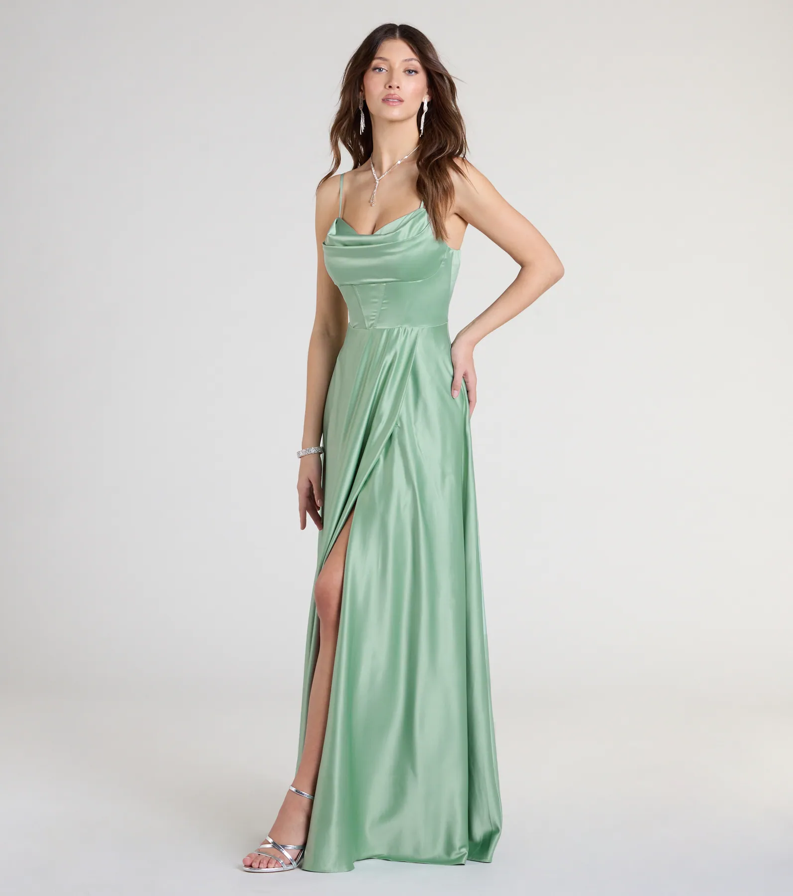 Marcella A-Line Slit Satin Formal Dress