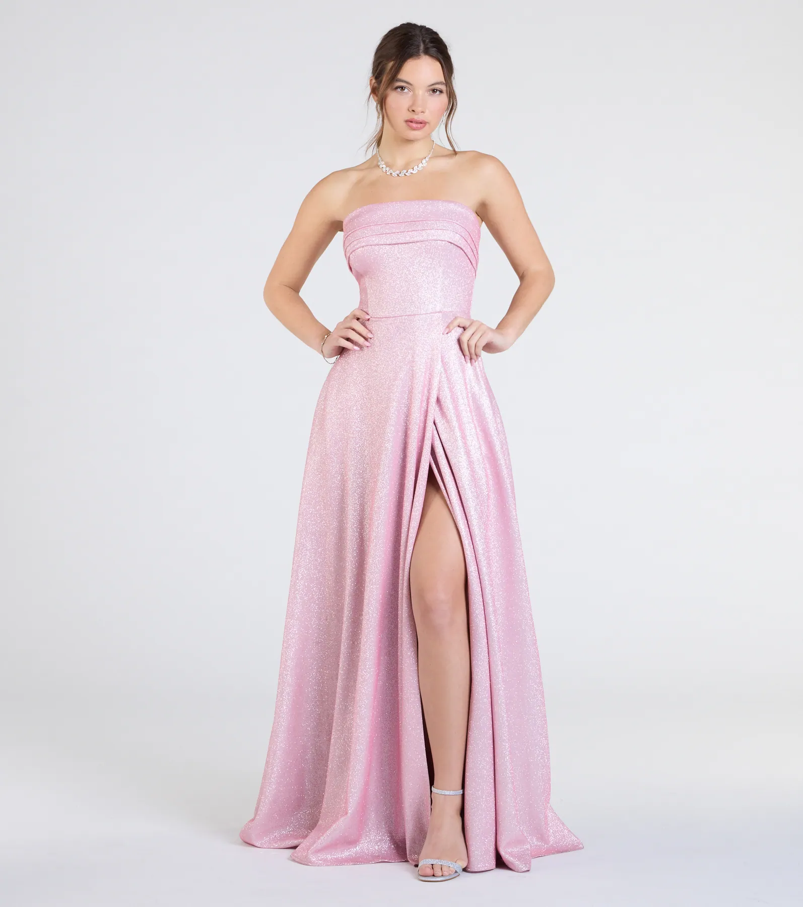 Peyton Strapless Slit A-Line Glitter Formal Dress