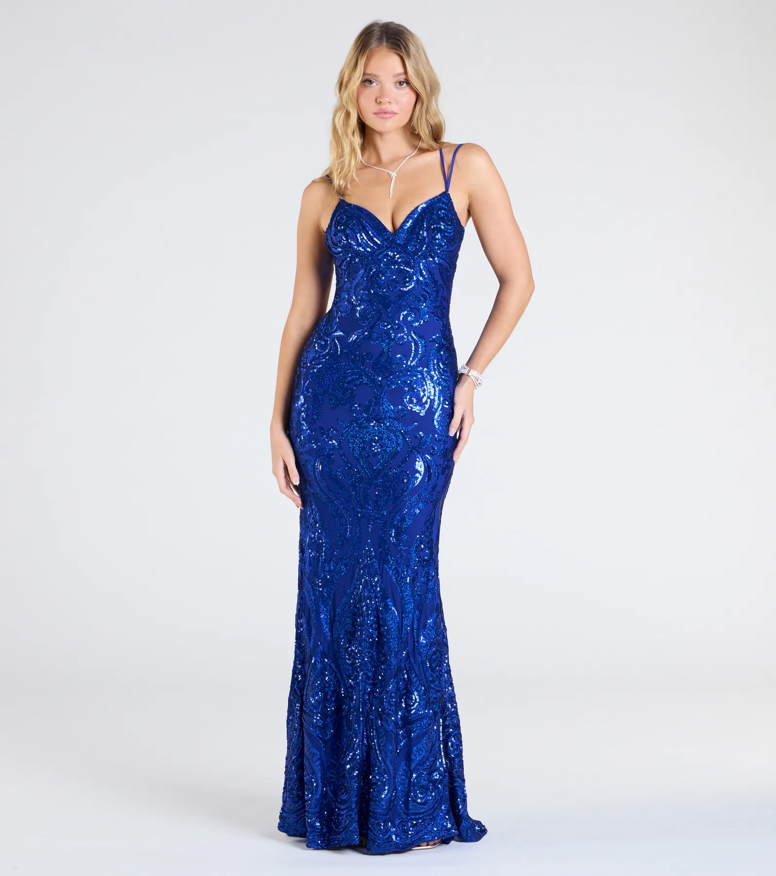 Jessa Lace-Up Mermaid Sequin Formal Dress