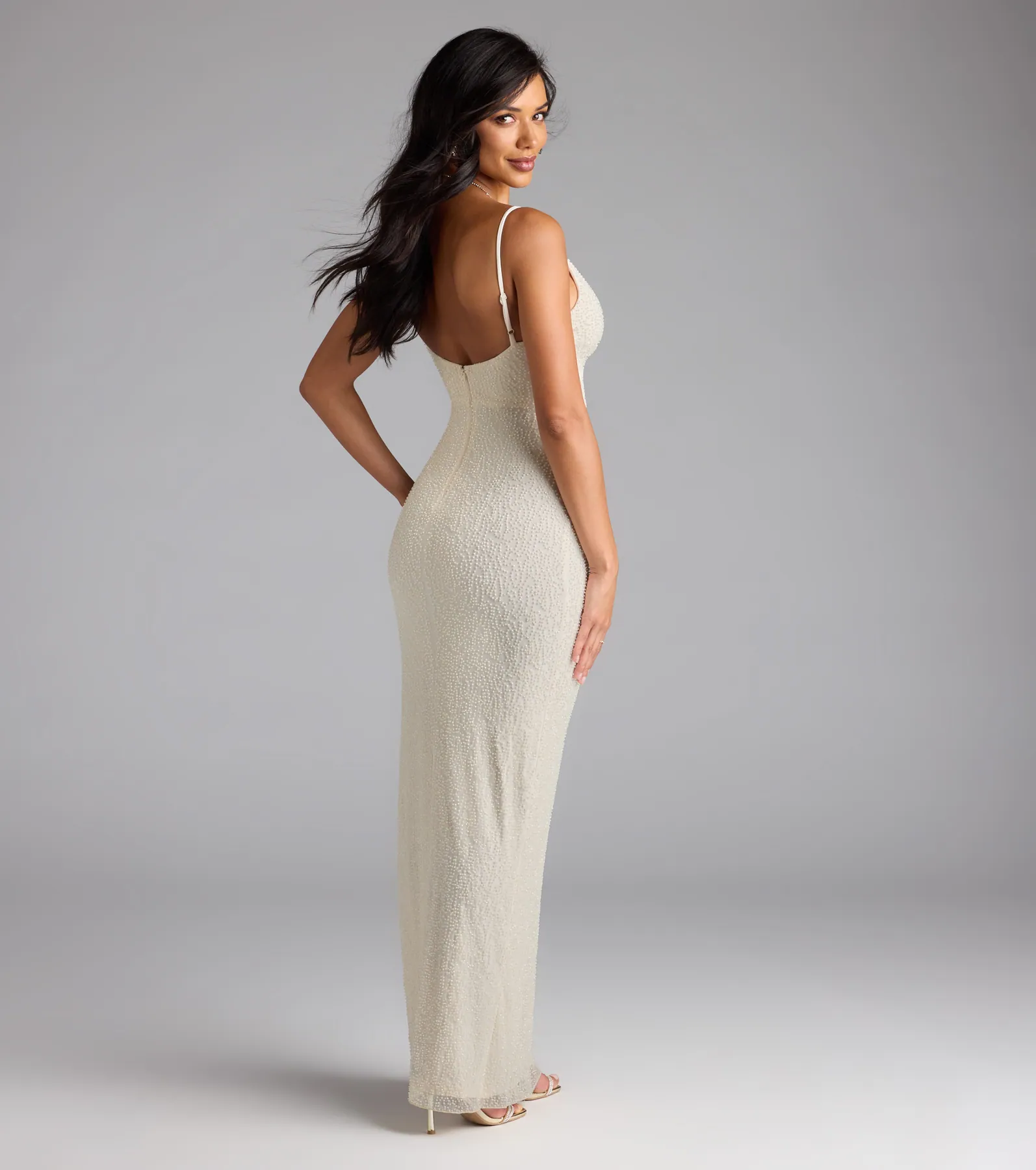 Aiza V-Neck Slit Beaded Formal Dress