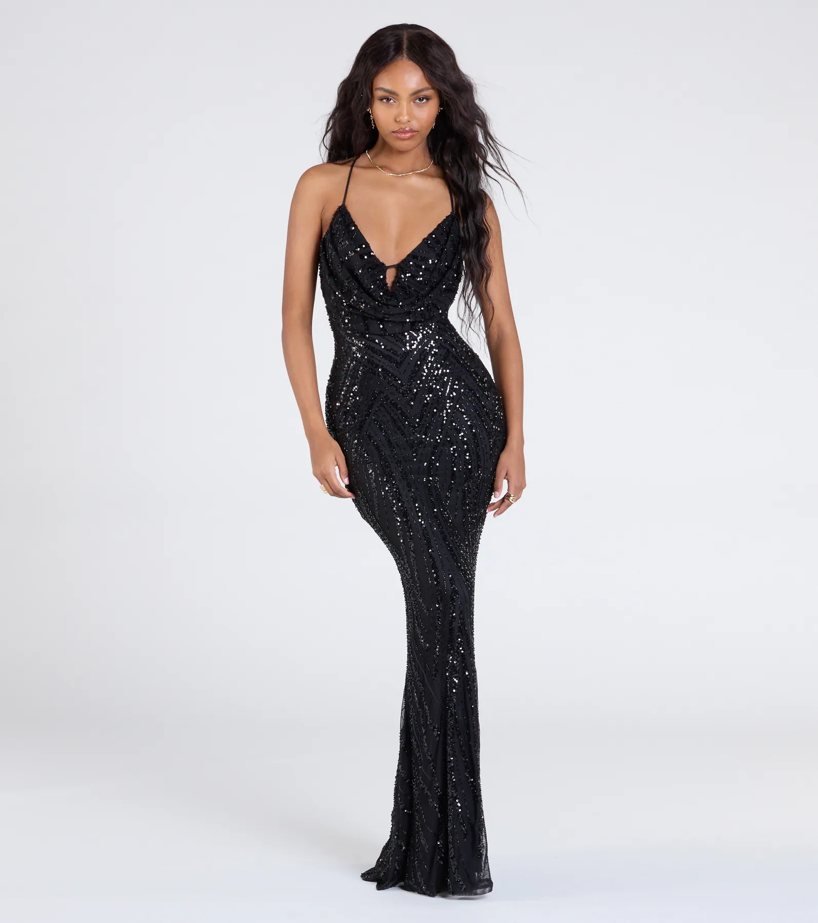 Kailey Lace-Up Mermaid Sequin Beaded Formal Dress