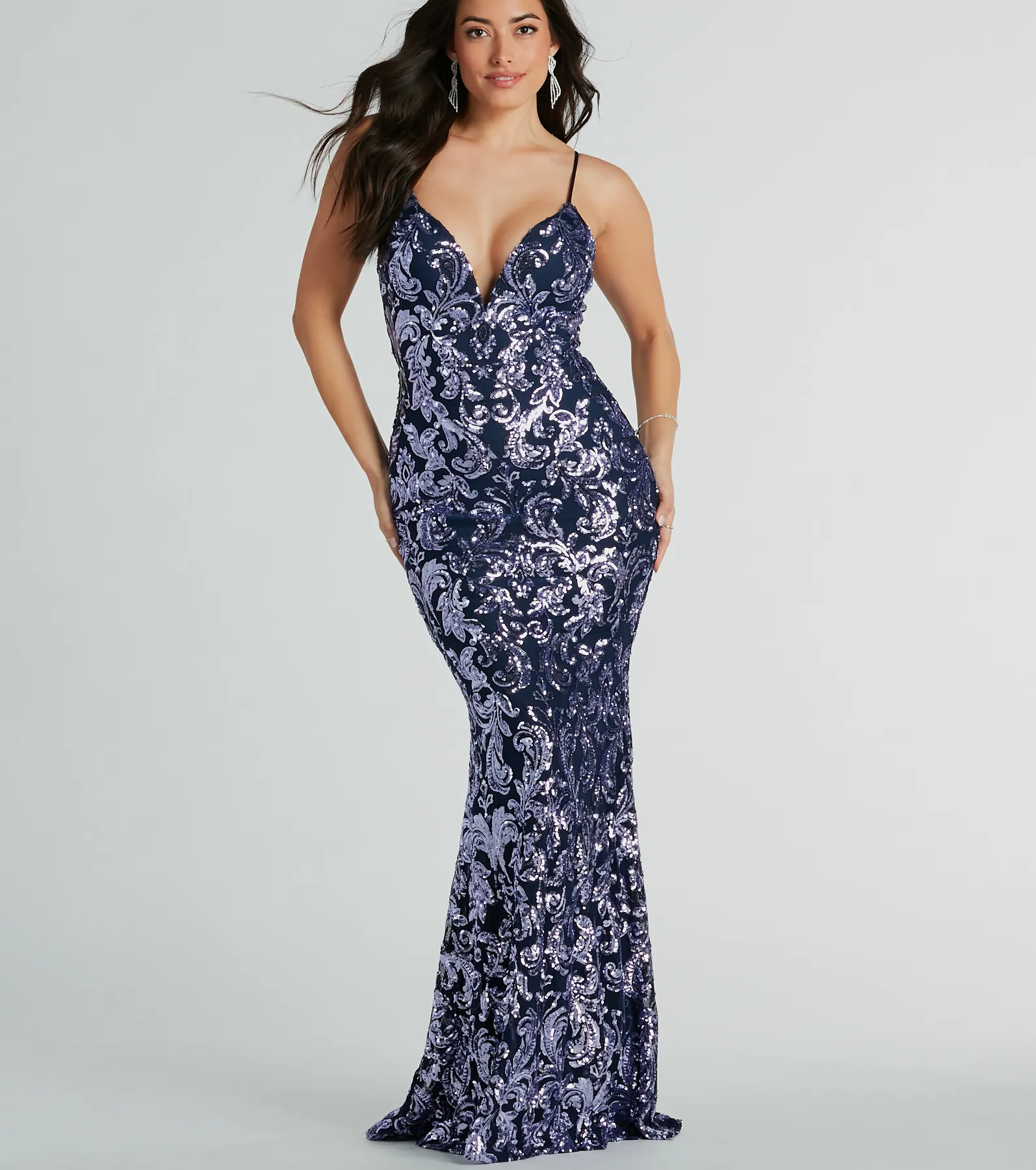 Evelyn V-Neck Mermaid Sequin Formal Dress