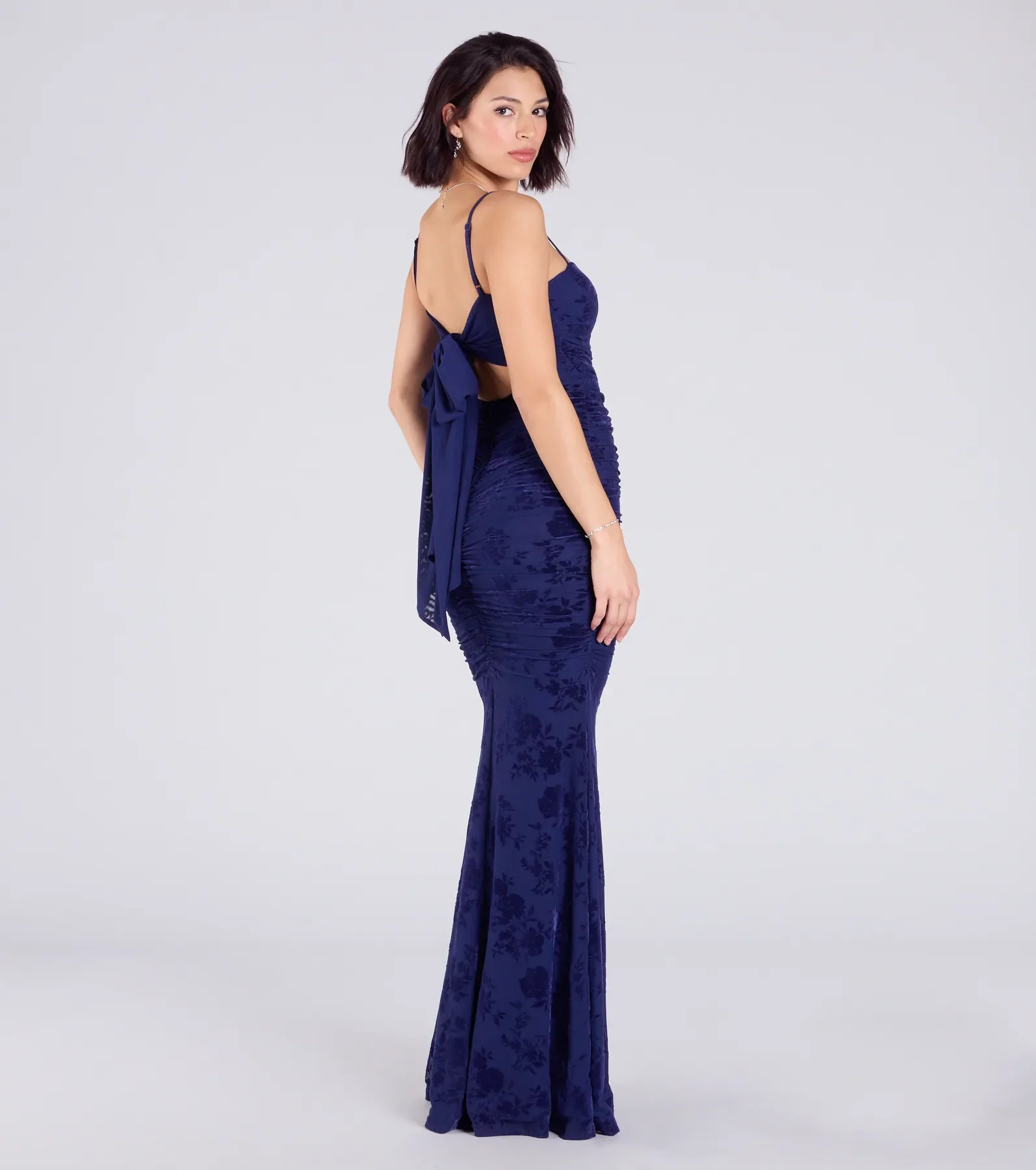 Jaymie Tie-Back Floral Velvet Mermaid Formal Dress