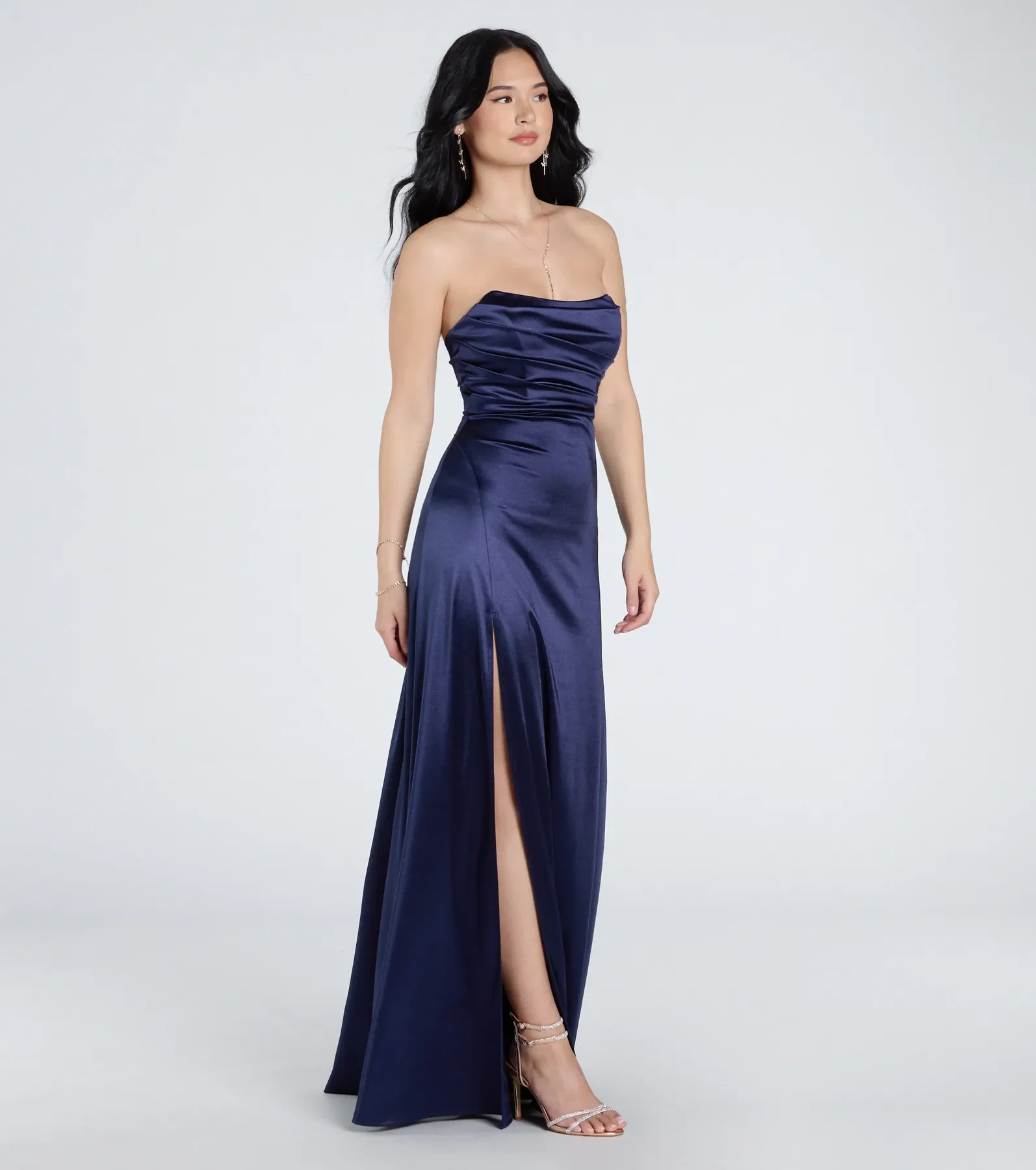 Alison Strapless Slit A-Line Satin Formal Dress