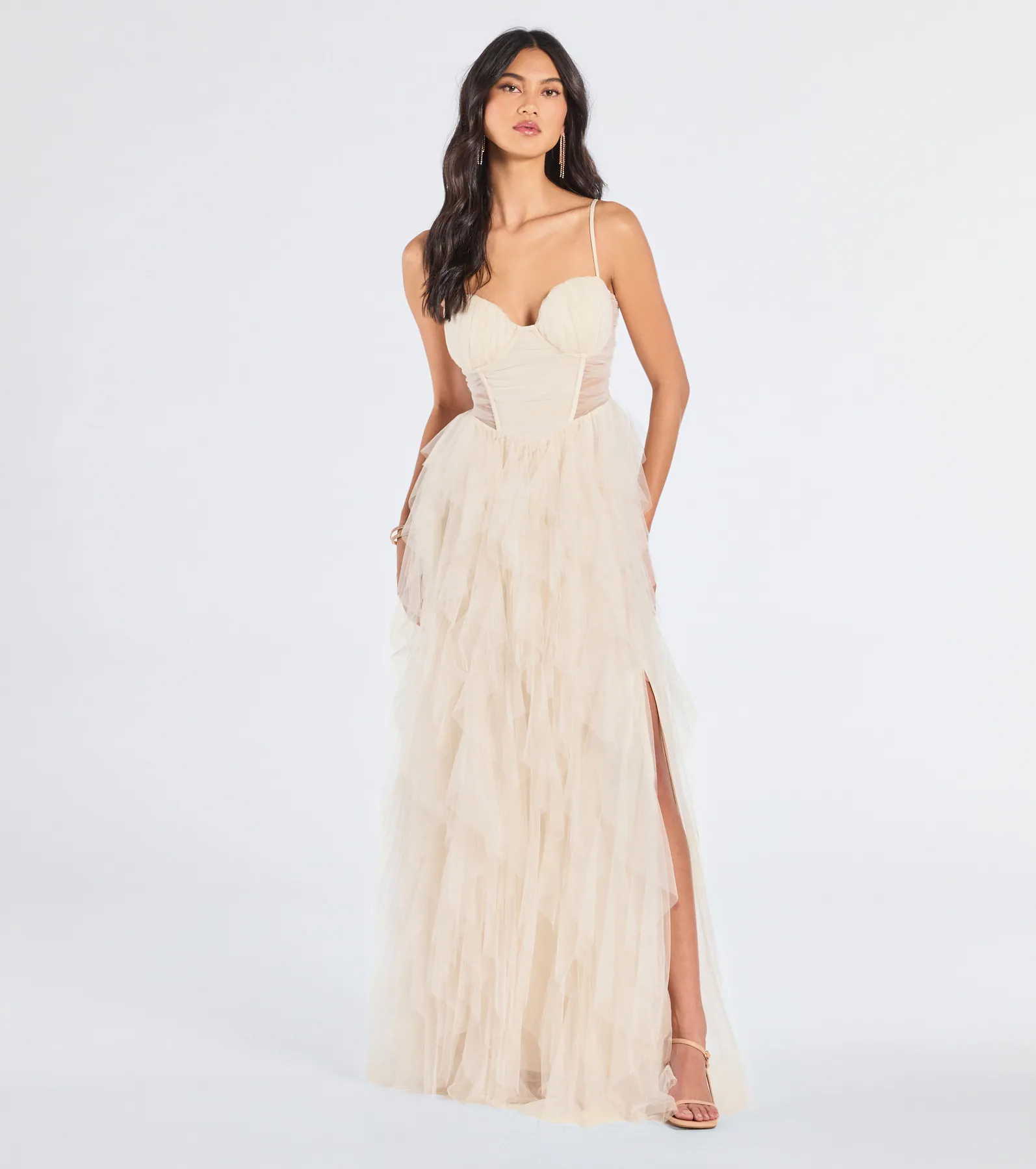 Aletta Long Sleeveless Ruffled A-Line Dress