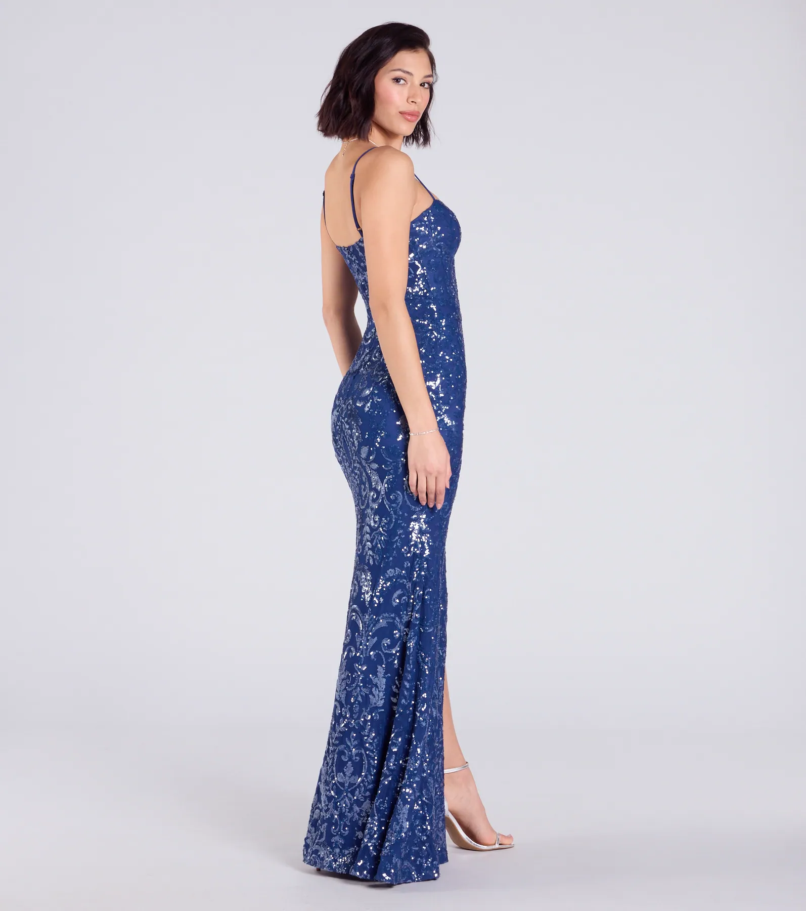 Ebony Sequin Corset Slit Mermaid Dress