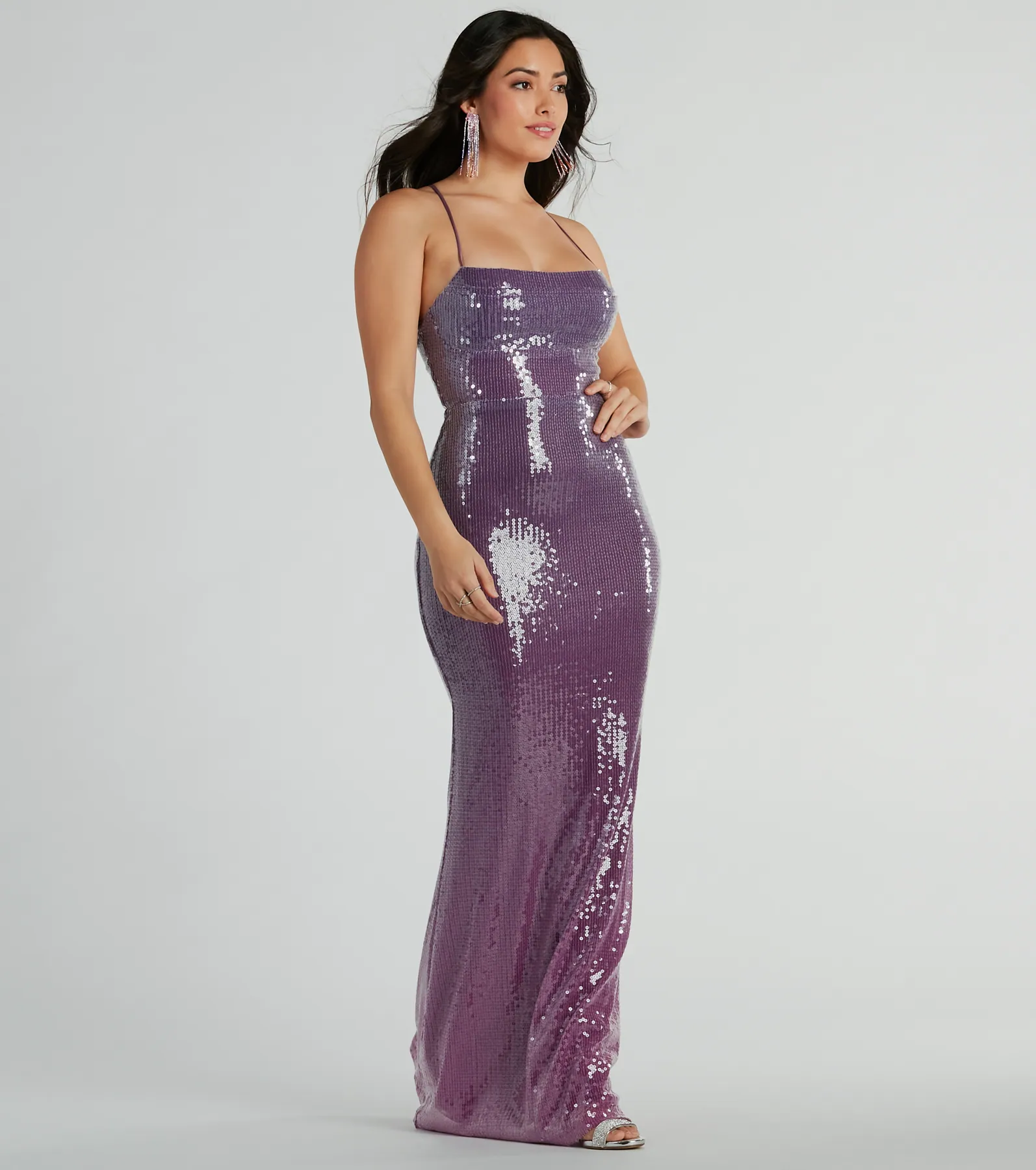 Alaia Lace-Up Mermaid Ombre Sequin Formal Dress