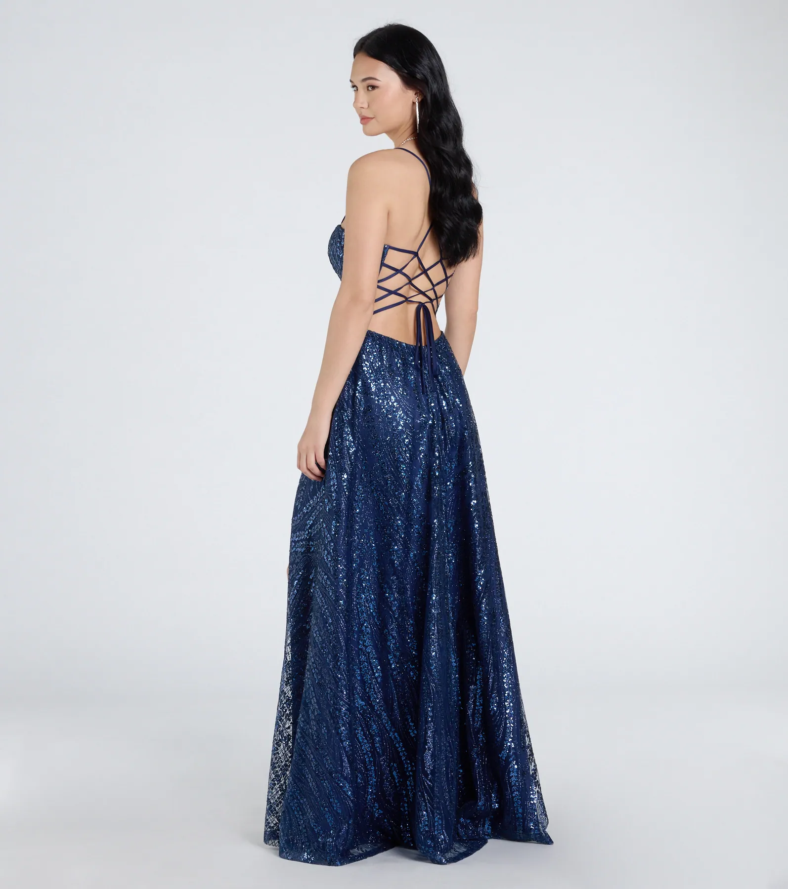 Drea Glitter Sequin Lace-Up A-line Formal Dress