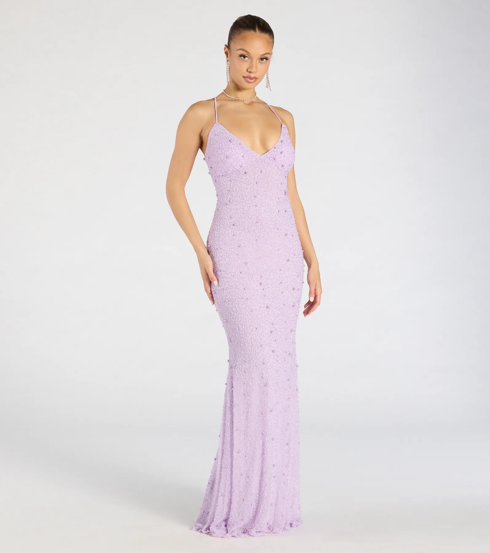 Marlene Lace-Up Mermaid Beaded Pearl Formal Dress