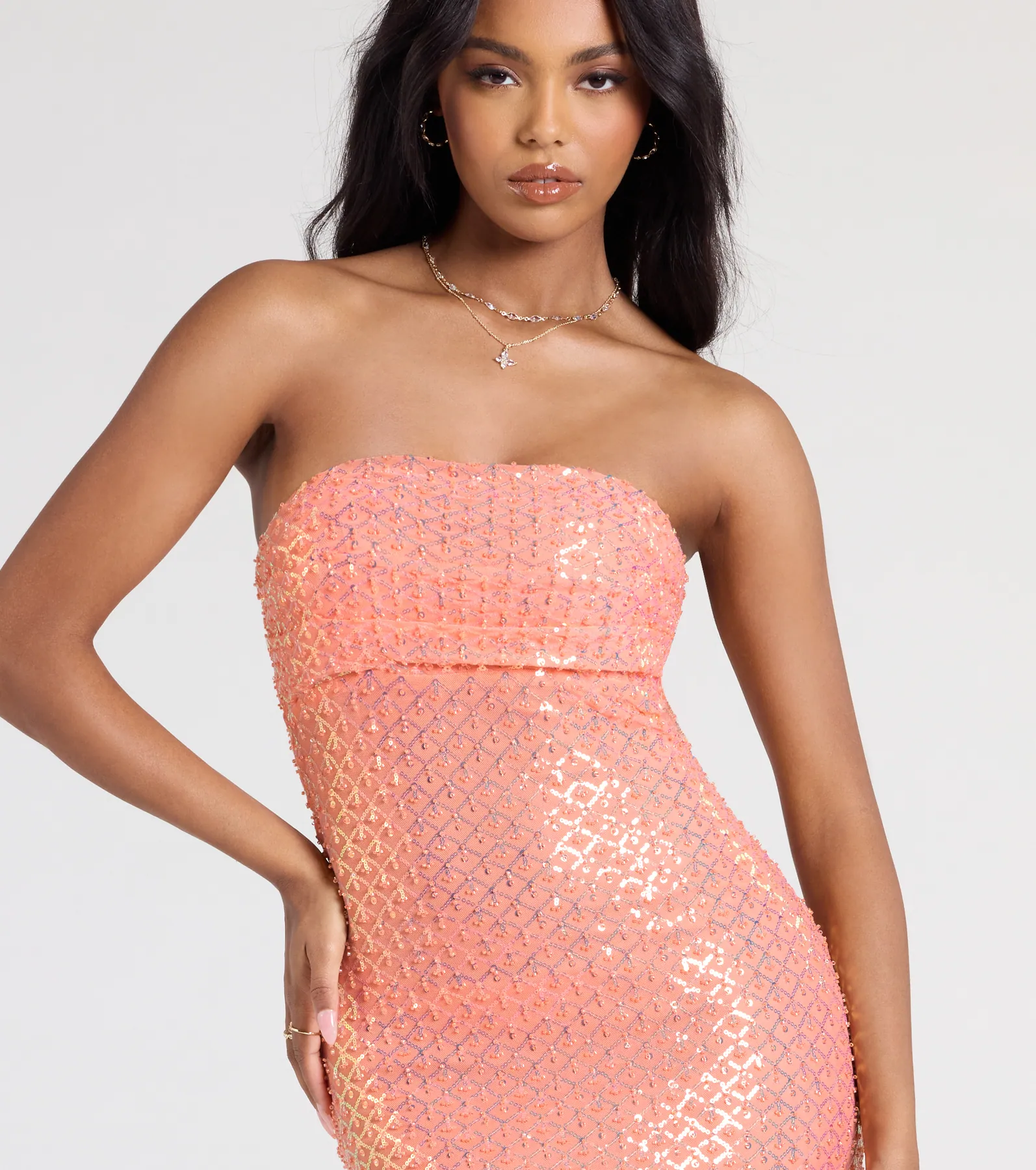 Adrianna Strapless Mermaid Sequin Bead Formal Dress