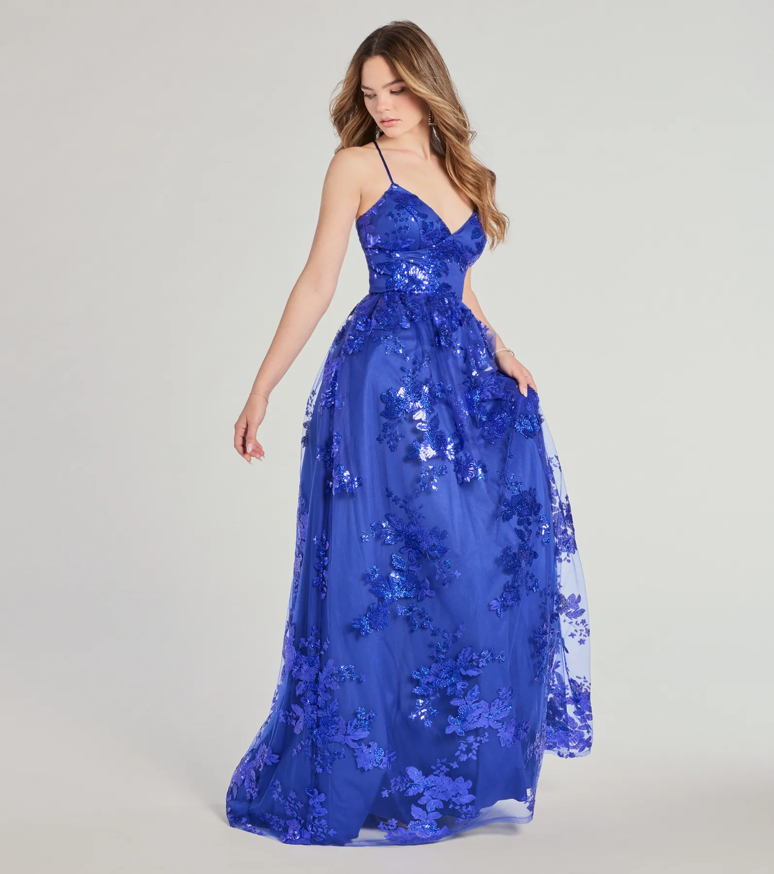 Sharen Lace-Up A-Line Sequin Ball Gown