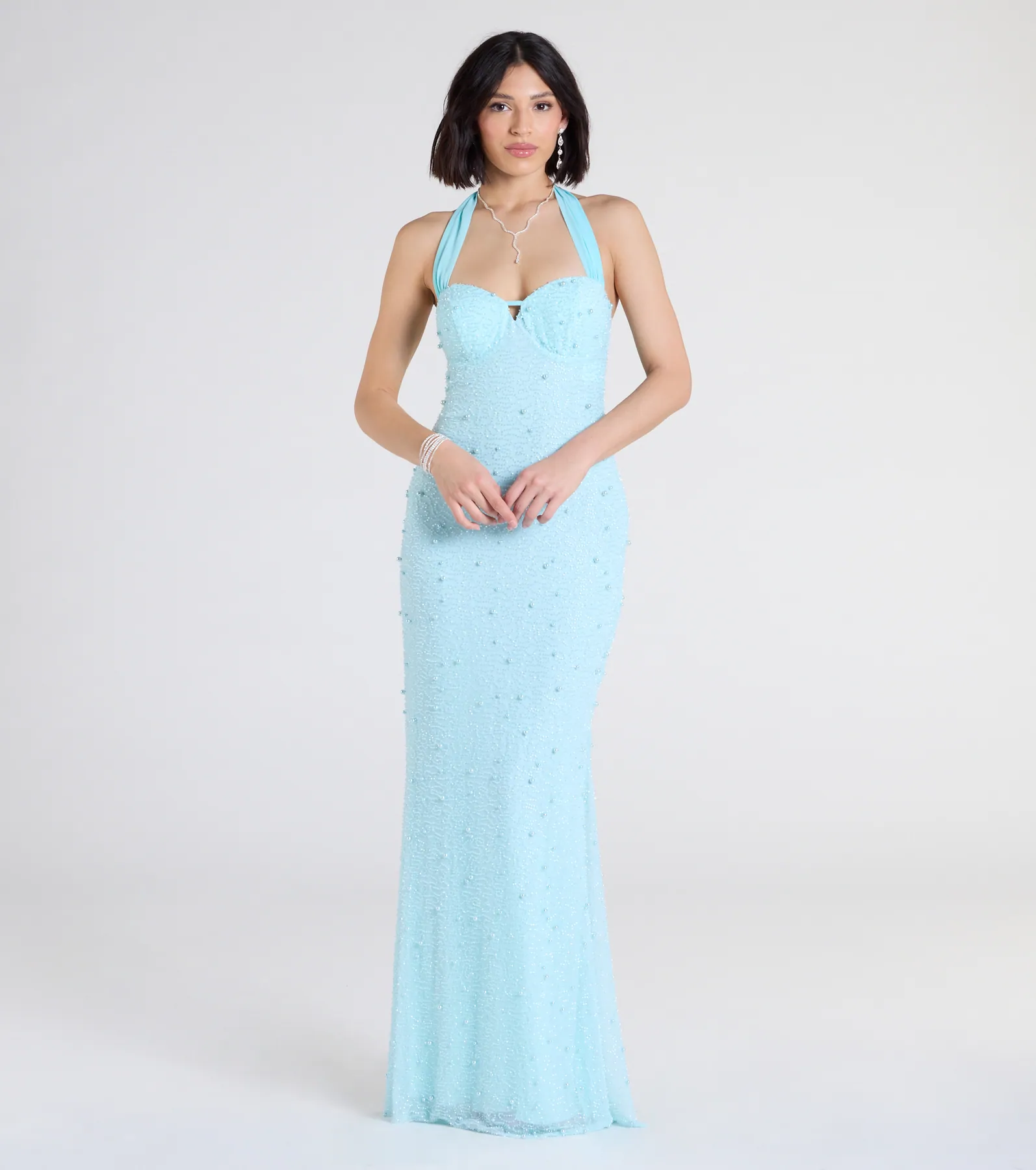 Calla Halter Mermaid Pearl Beaded Formal Dress