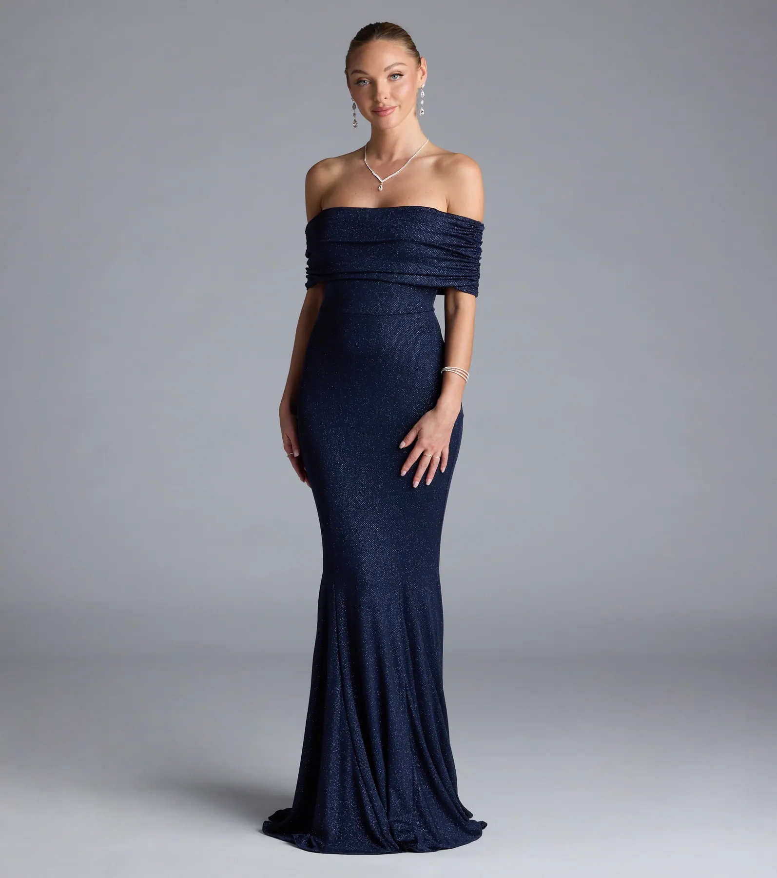 Nastassia Off-The-Shoulder Mermaid Glitter Formal Dress