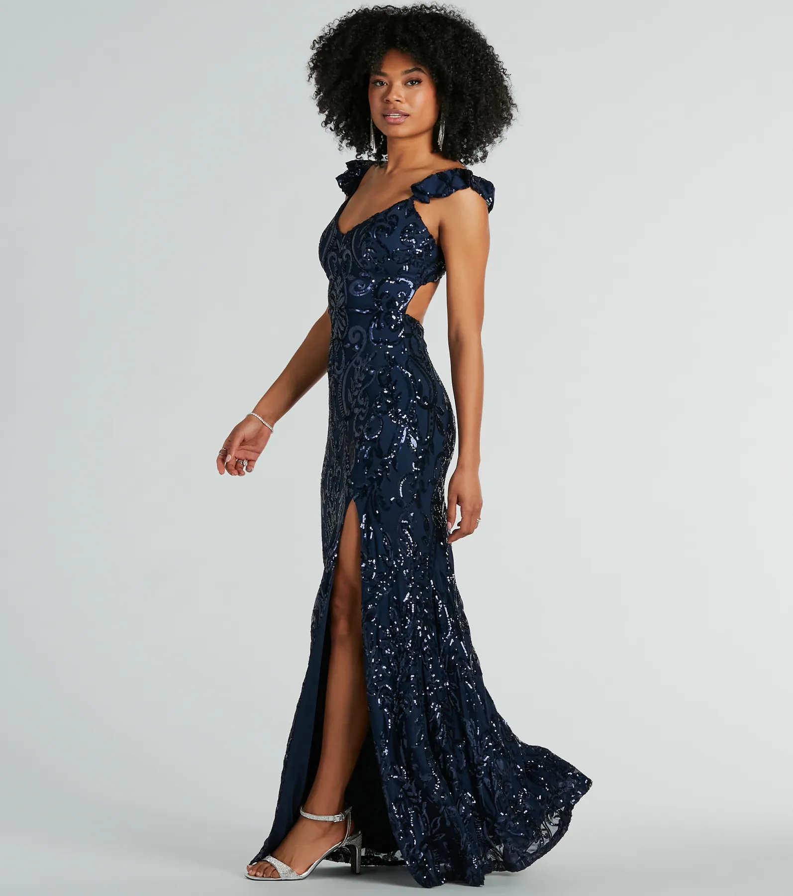 Estella V-Neck Column Long Sequin Formal Dress