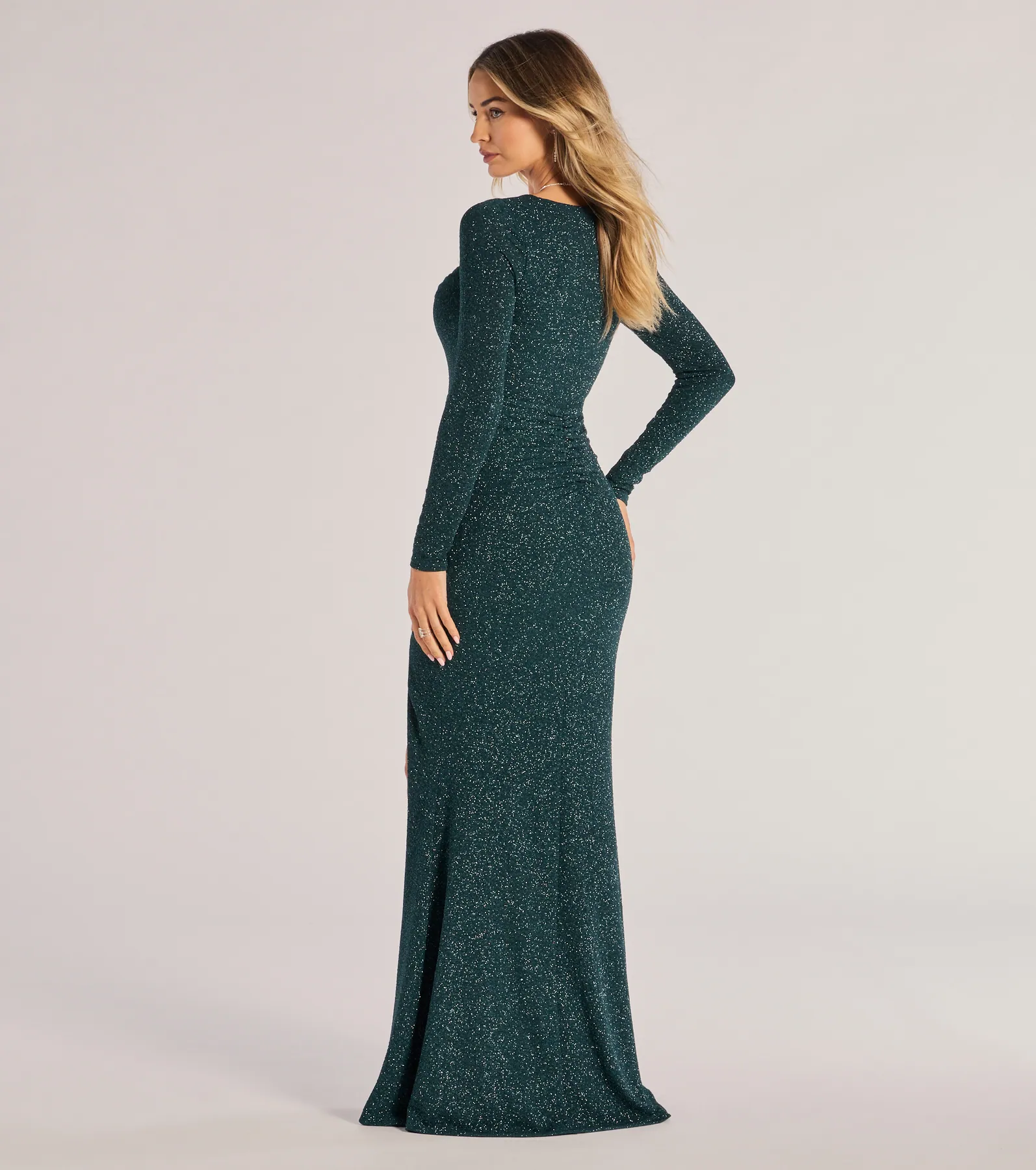 Audrina Glitter Knit Long Sleeve Column Dress