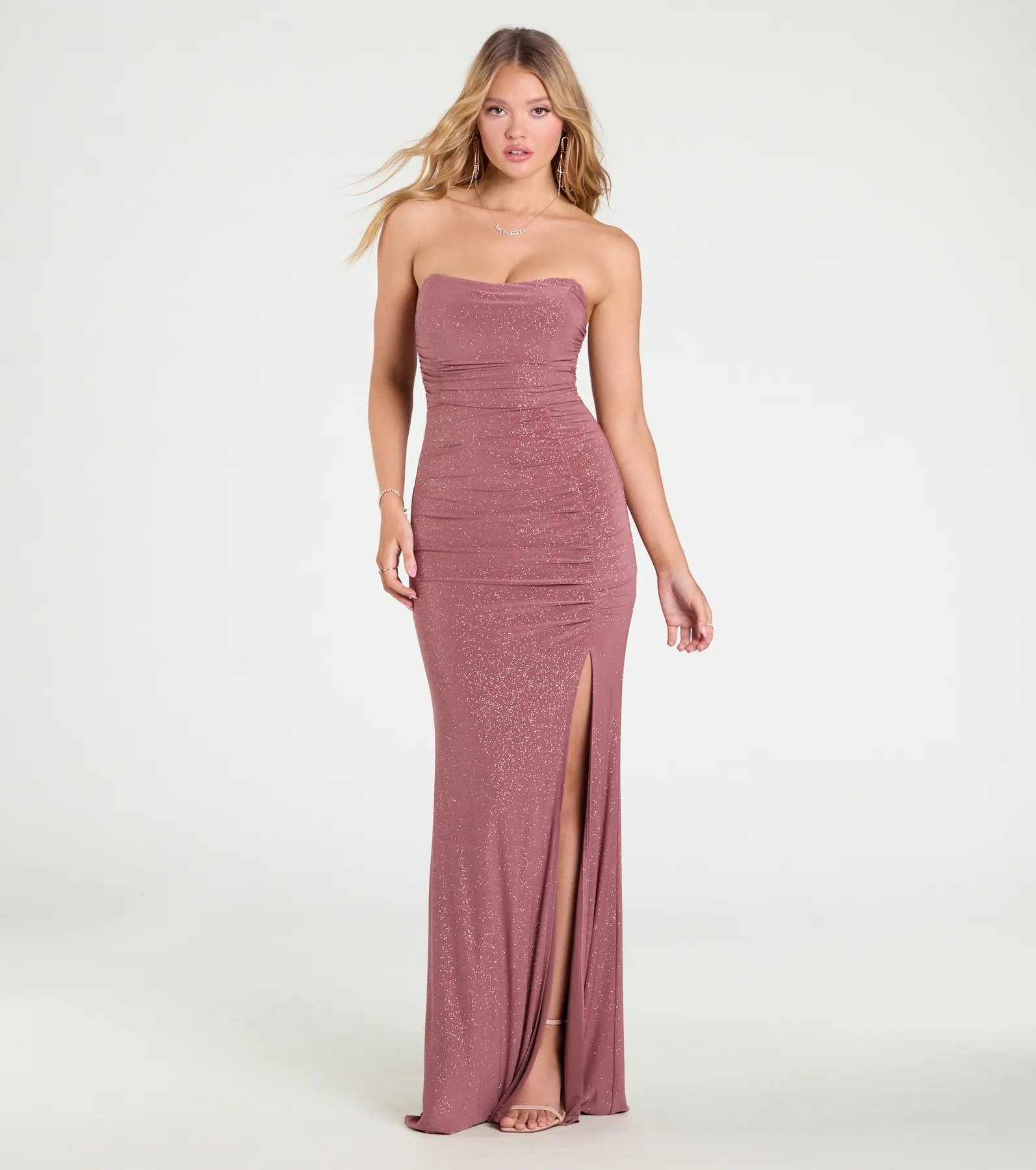 Everly Strapless Slit Mermaid Glitter Formal Dress