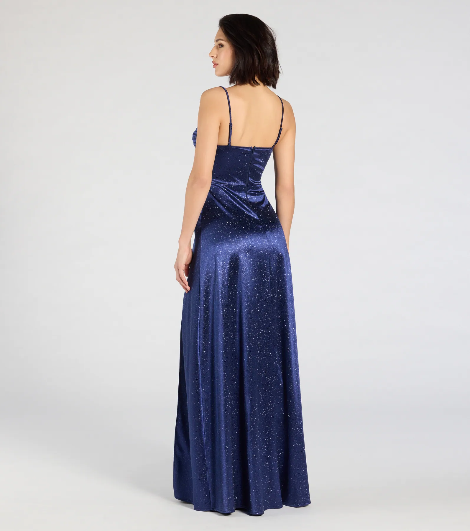 Ashtyn Glitter Satin High Slit A-Line Formal Dress