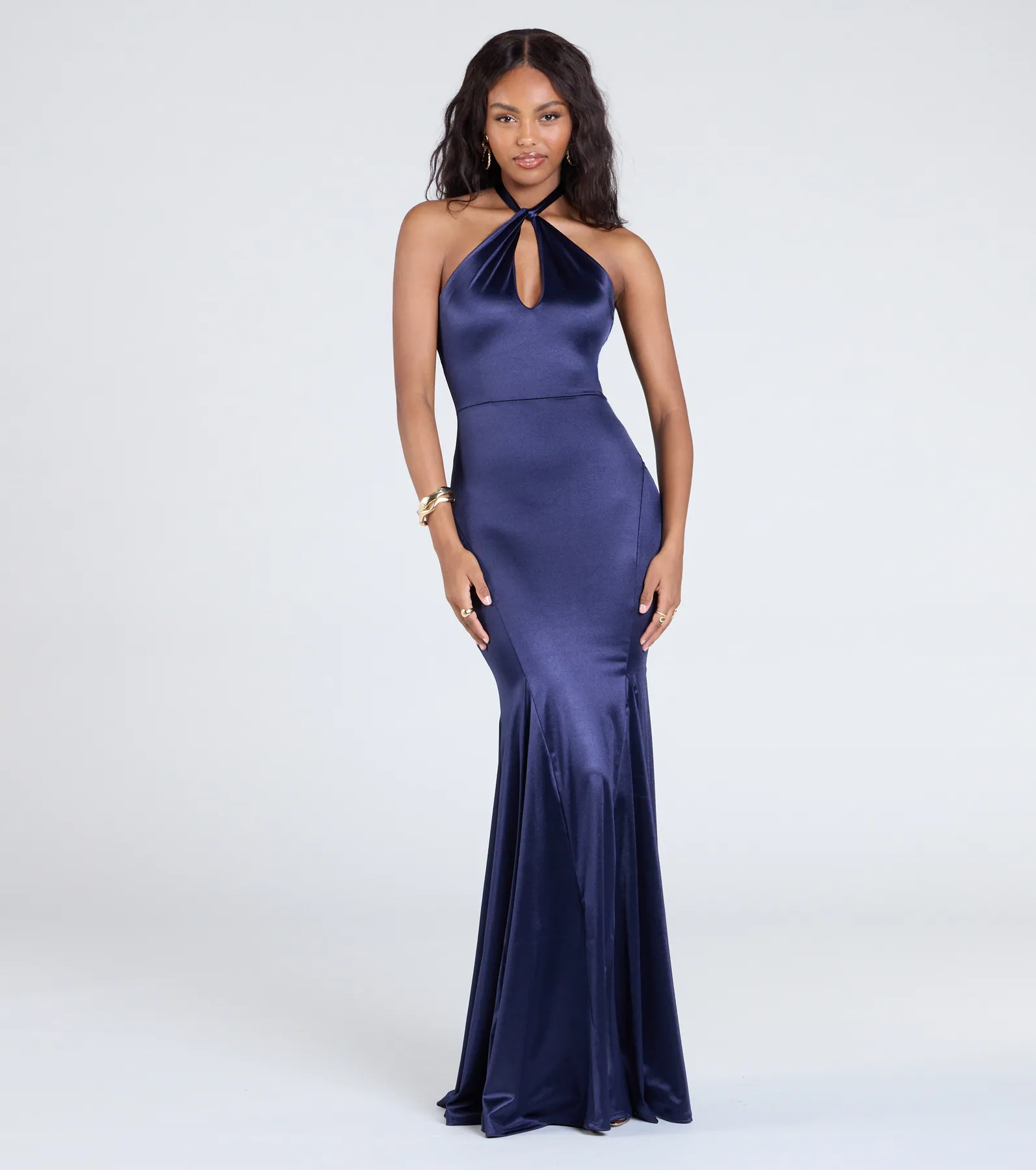 Charlie Halter Keyhole Mermaid Satin Formal Dress