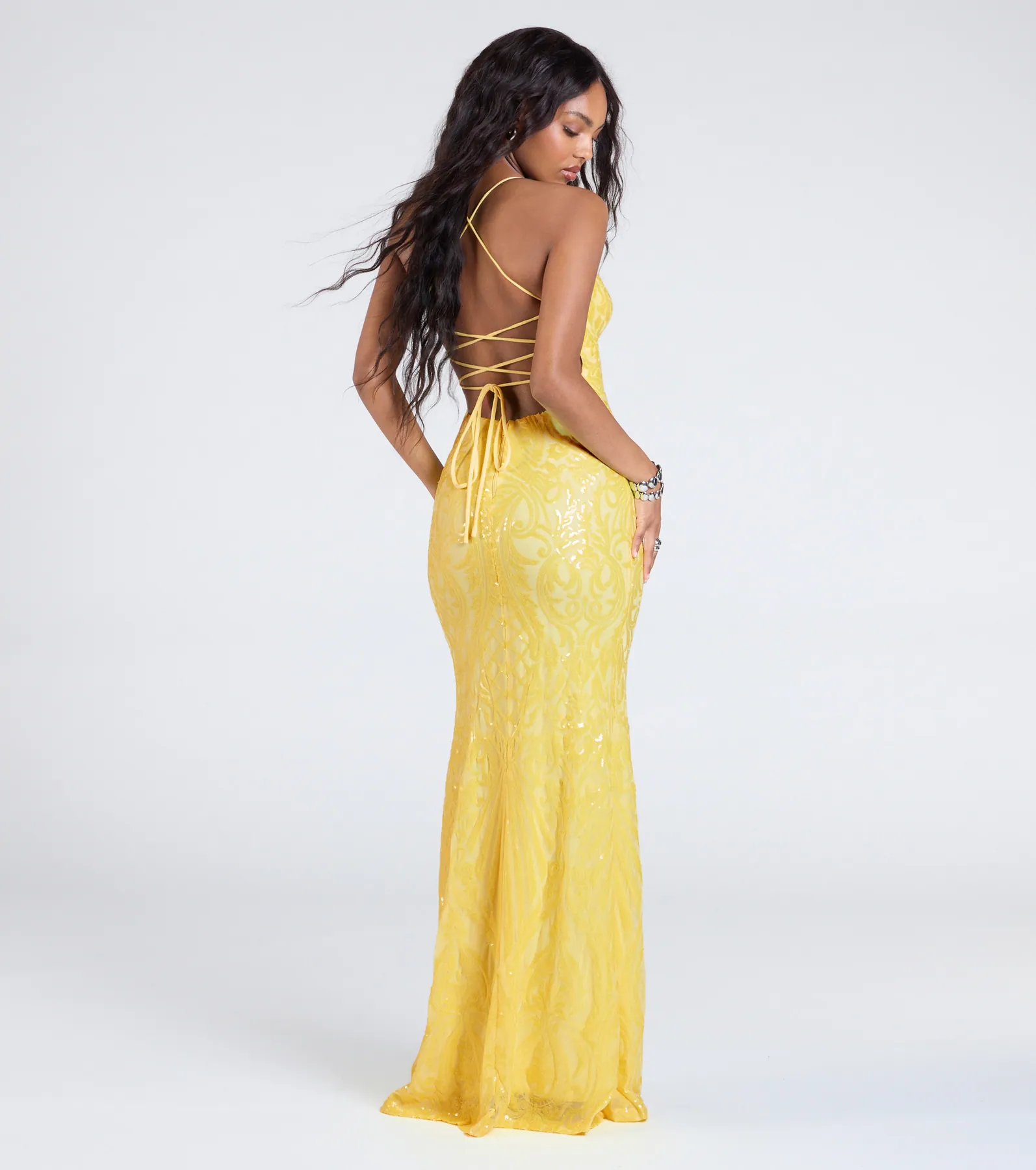 Saige Formal Sequin Lace-Up Mermaid Dress