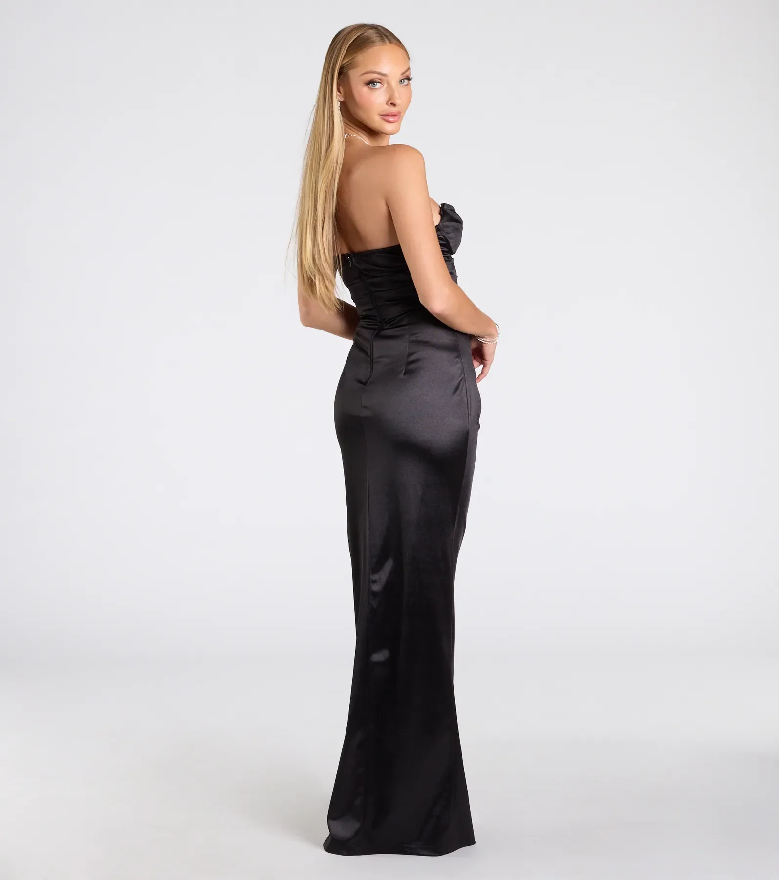 Noel Strapless Sweetheart Slit Satin Formal Dress