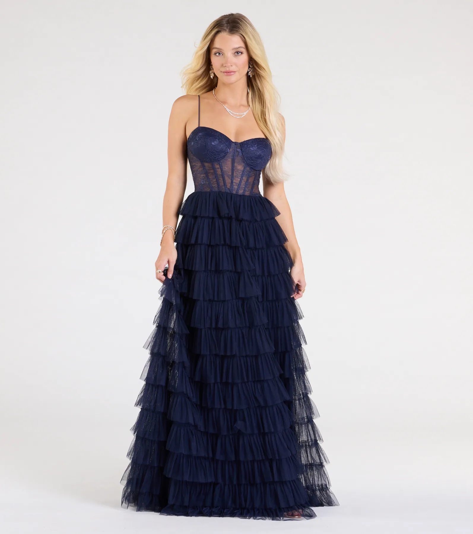 Ally Corset Ruffled Lace A-Line Formal Dress