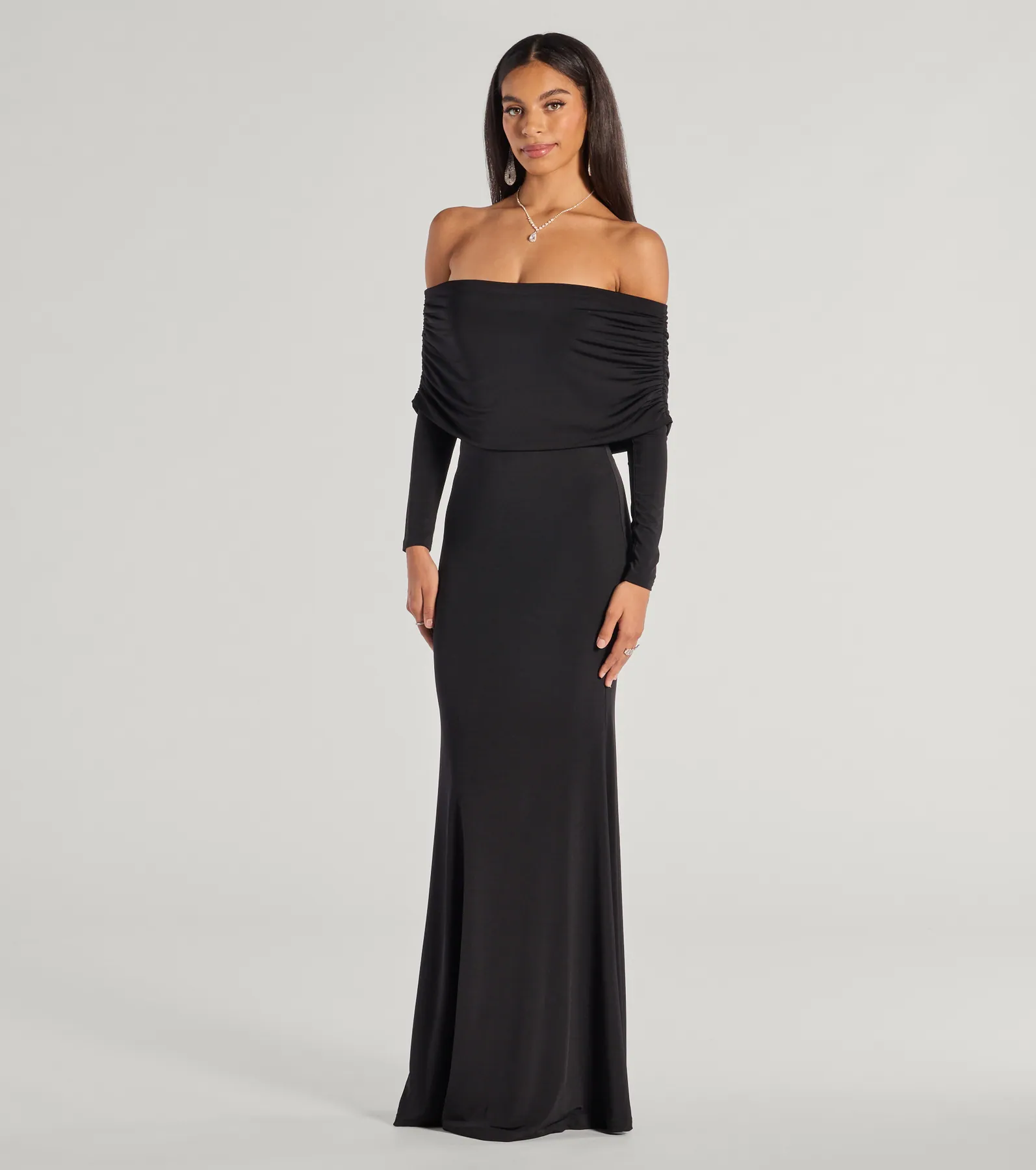 Carmen Off-The-Shoulder Long Sleeve Column Dress