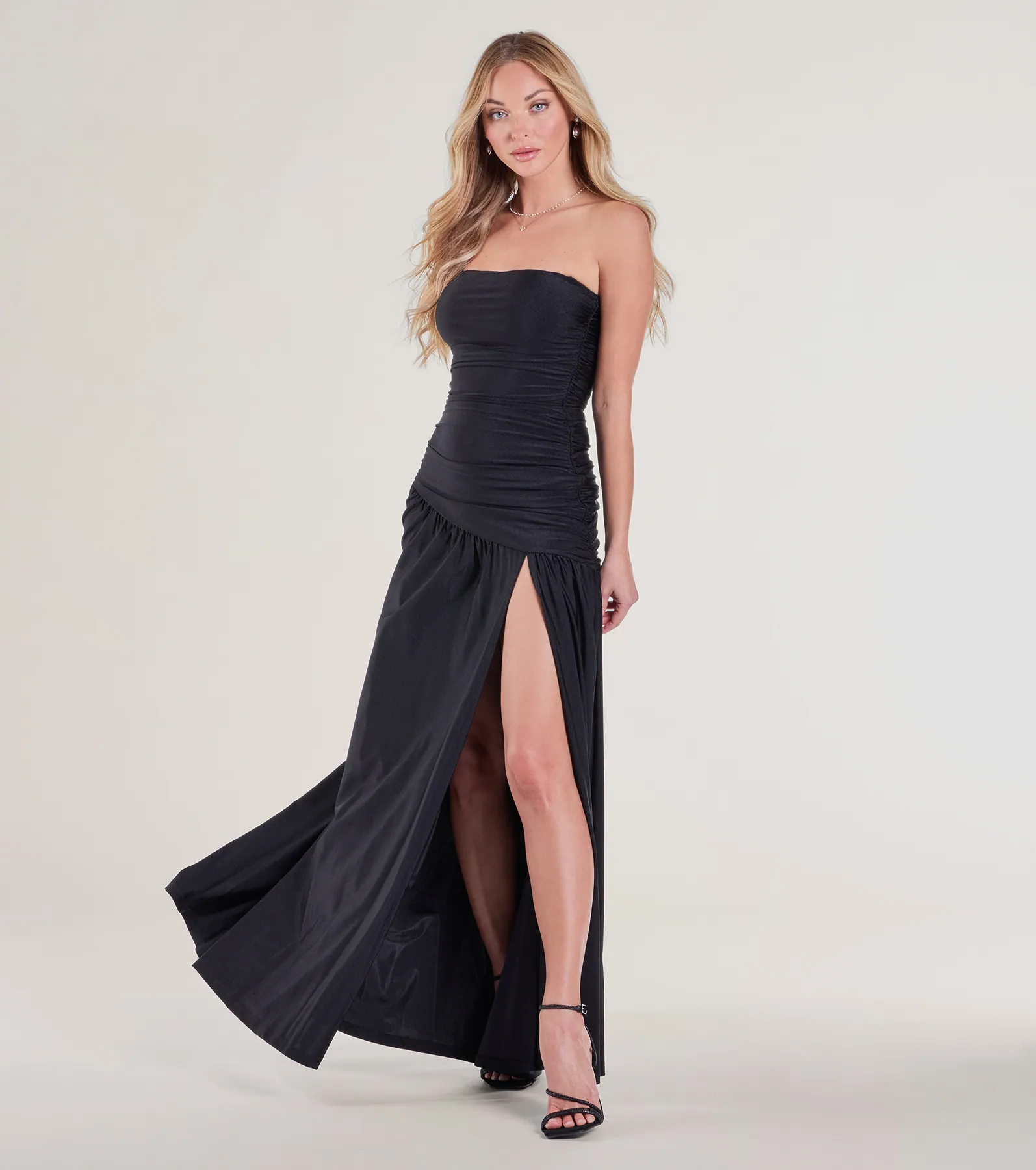 Lindsey Strapless Slit A-Line Formal Dress